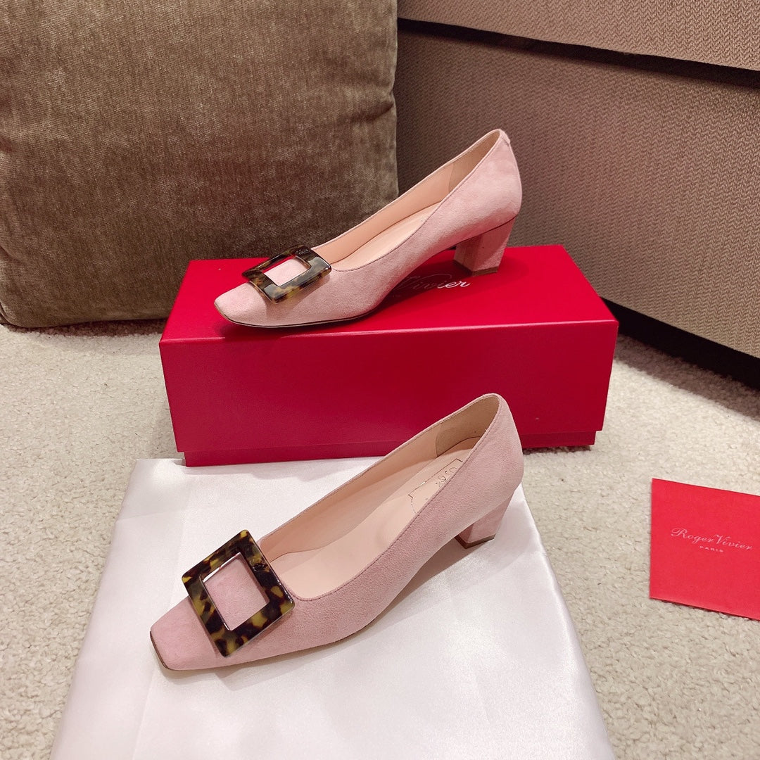 BELLE VIVIER PUMPS IN PINK SUEDE TORTOISESHELL BUCKLE - 34
