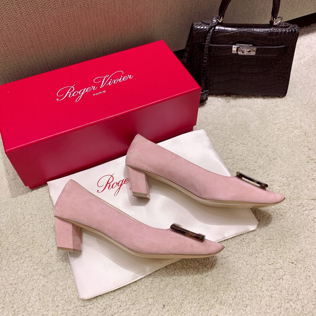 BELLE VIVIER PUMPS IN PINK SUEDE TORTOISESHELL BUCKLE - 34