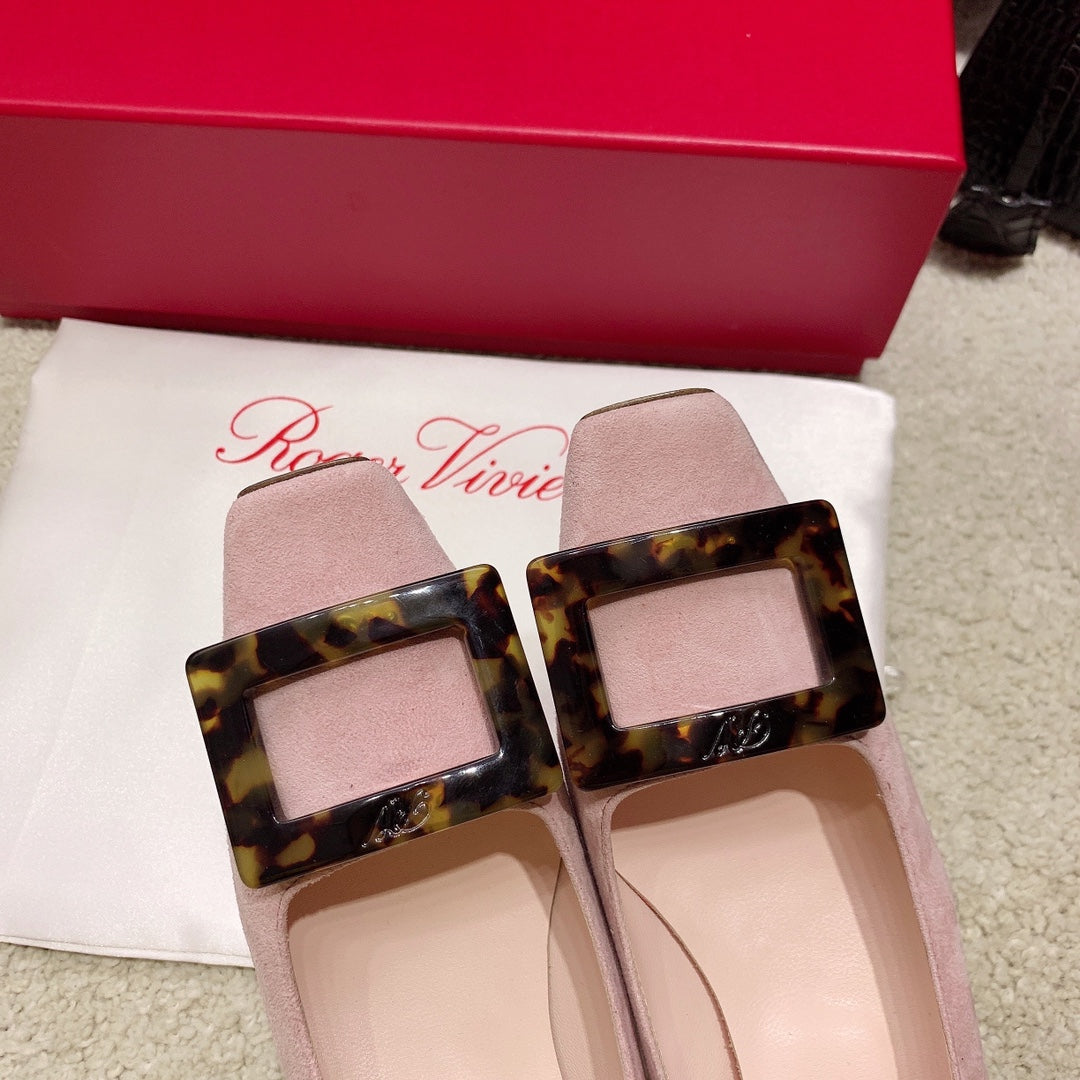 BELLE VIVIER PUMPS IN PINK SUEDE TORTOISESHELL BUCKLE - 34