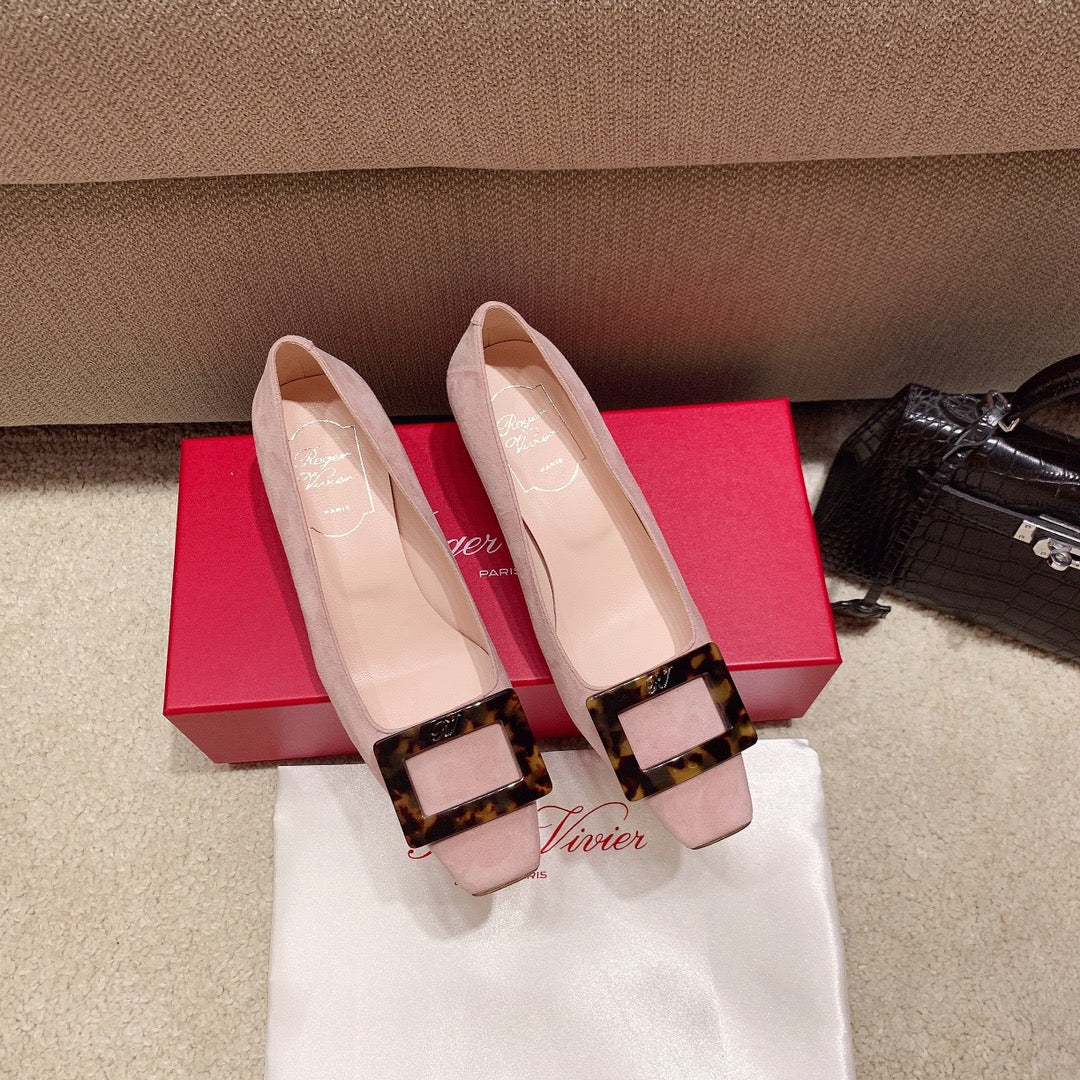 BELLE VIVIER PUMPS IN PINK SUEDE TORTOISESHELL BUCKLE - 34