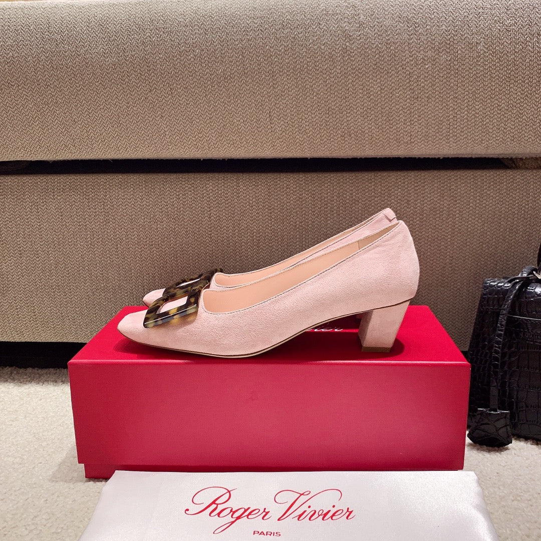 BELLE VIVIER PUMPS IN PINK SUEDE TORTOISESHELL BUCKLE - 34