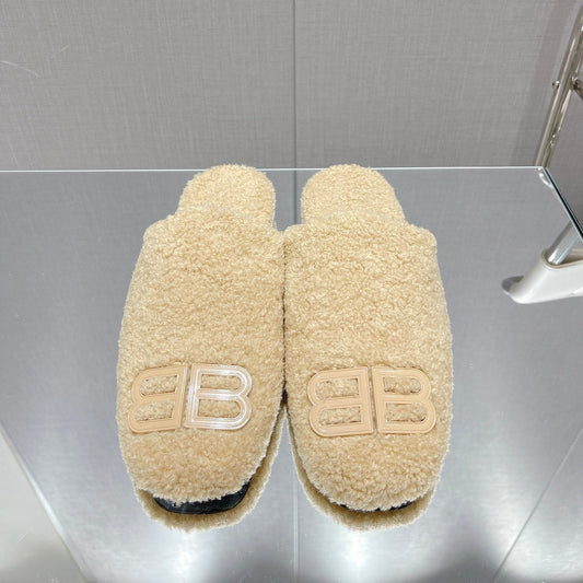 BALENCIAGA 25S MULES IN BEIGE WOOL WITH LOGO - 35