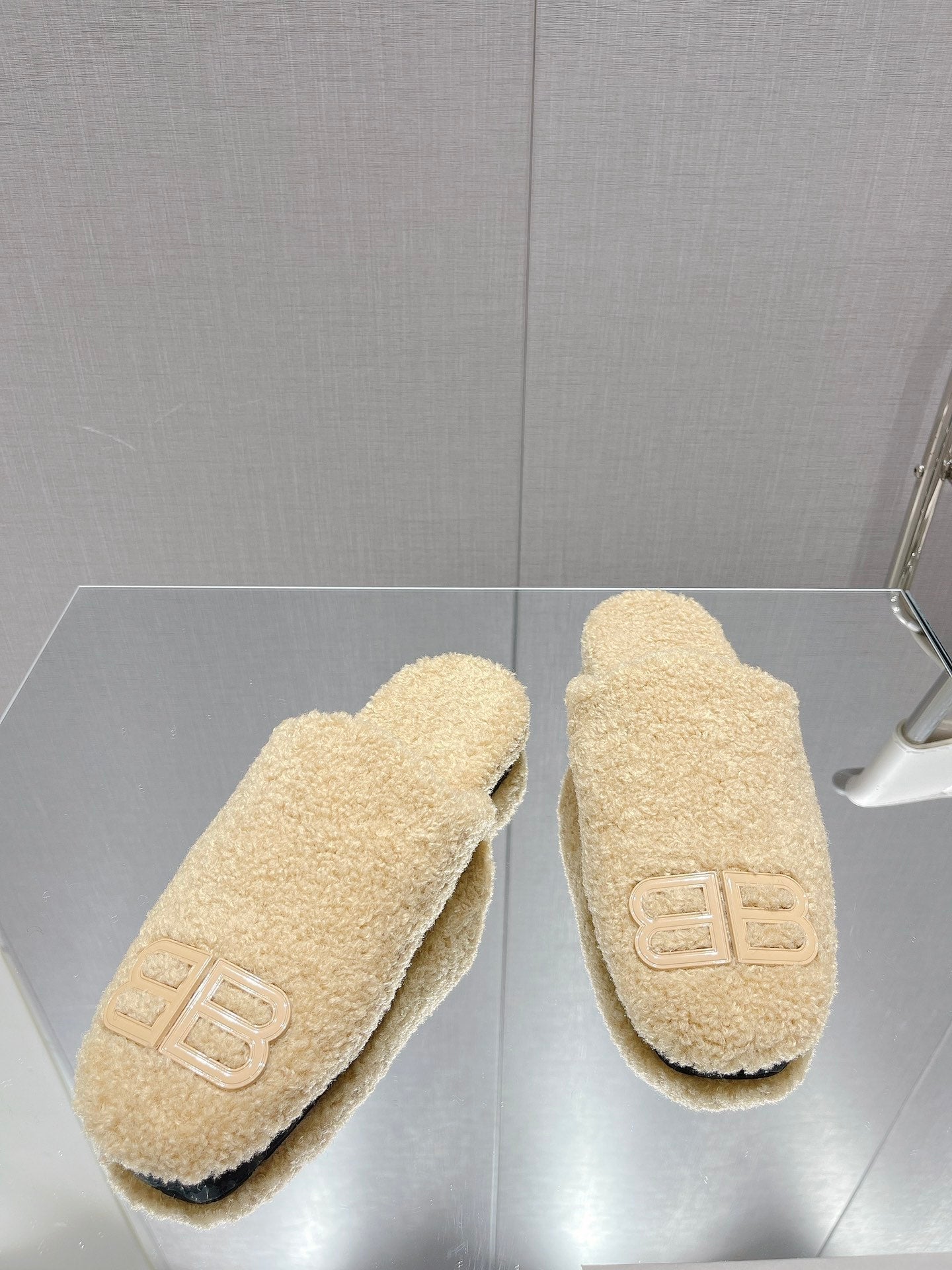 BALENCIAGA 25S MULES IN BEIGE WOOL WITH LOGO - 35