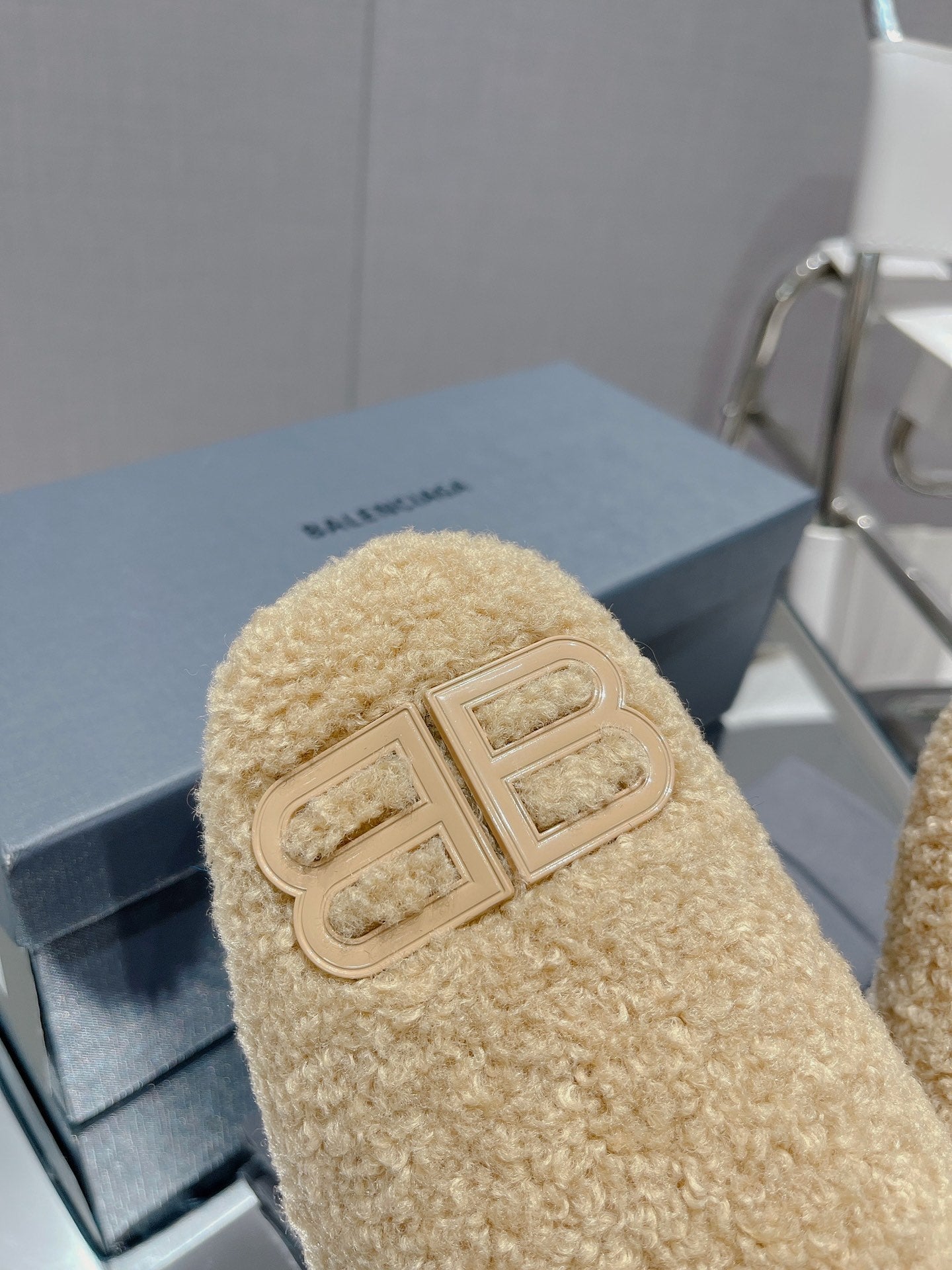 BALENCIAGA 25S MULES IN BEIGE WOOL WITH LOGO - 35