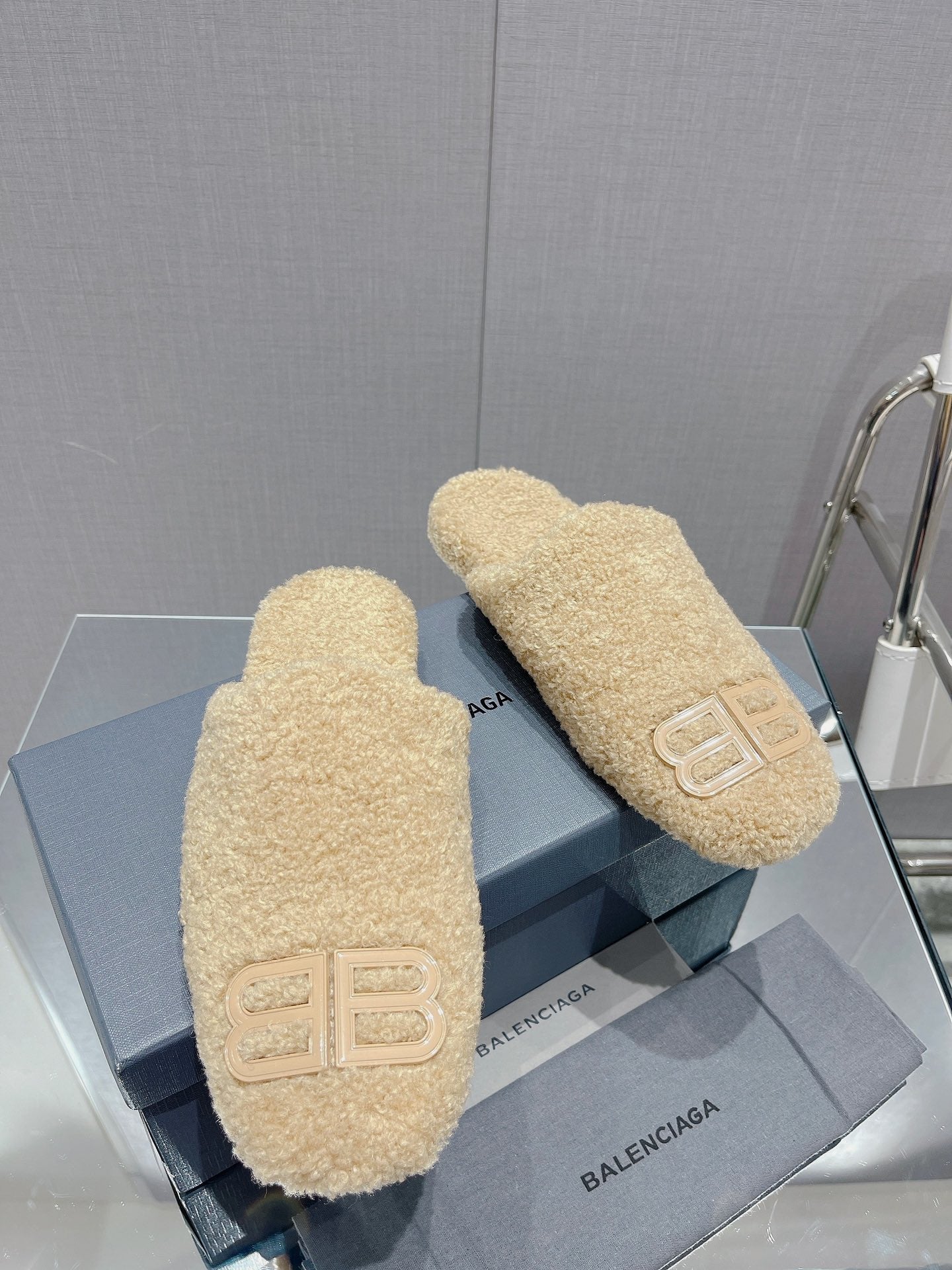 BALENCIAGA 25S MULES IN BEIGE WOOL WITH LOGO - 35