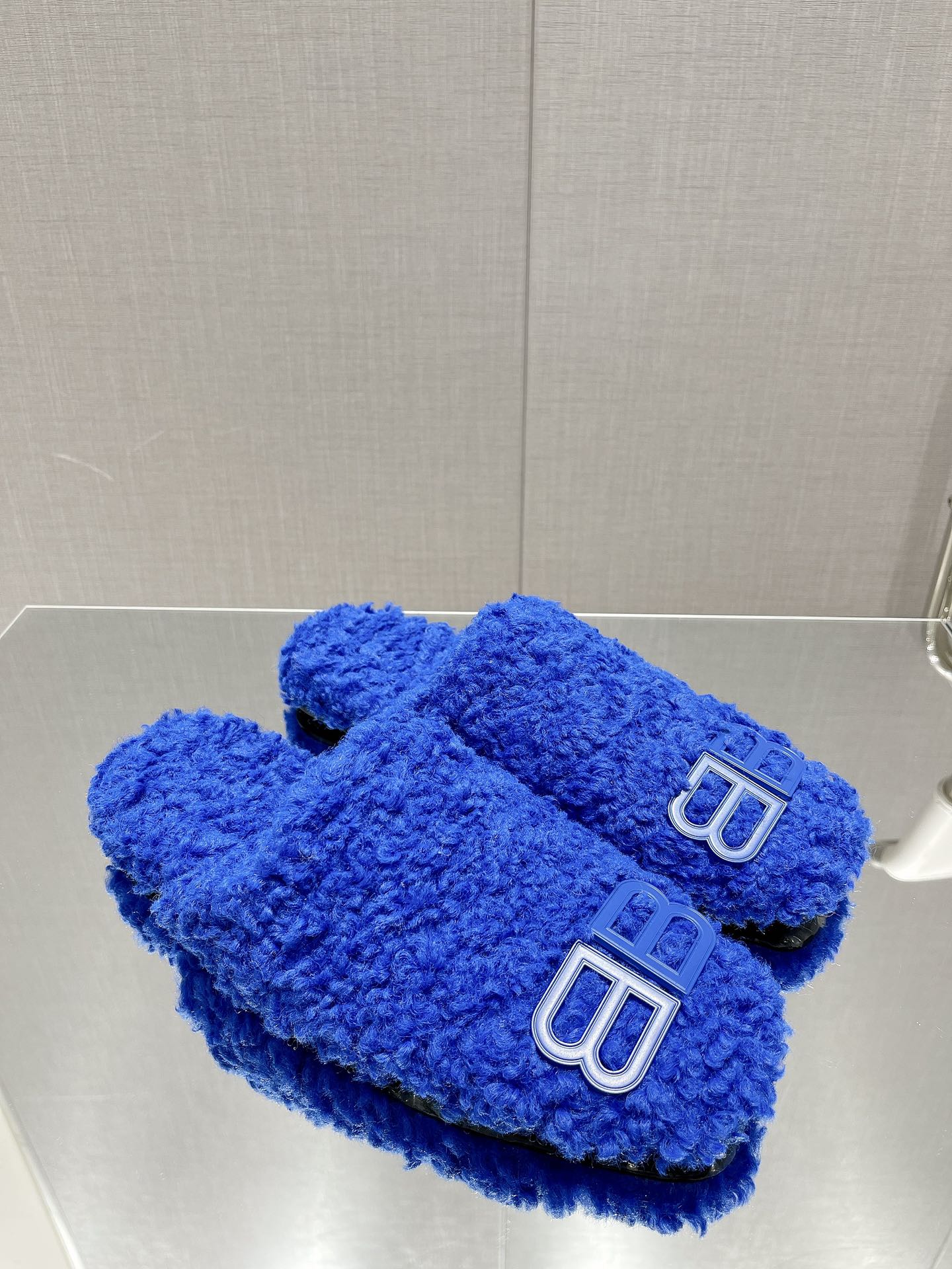 BALENCIAGA 25S MULES IN BLUE WOOL WITH LOGO - 35