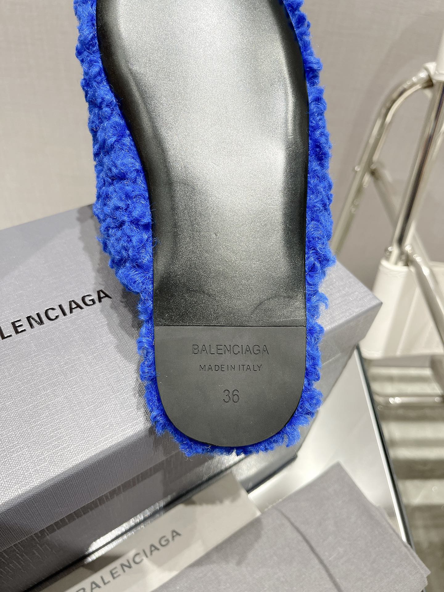BALENCIAGA 25S MULES IN BLUE WOOL WITH LOGO - 35