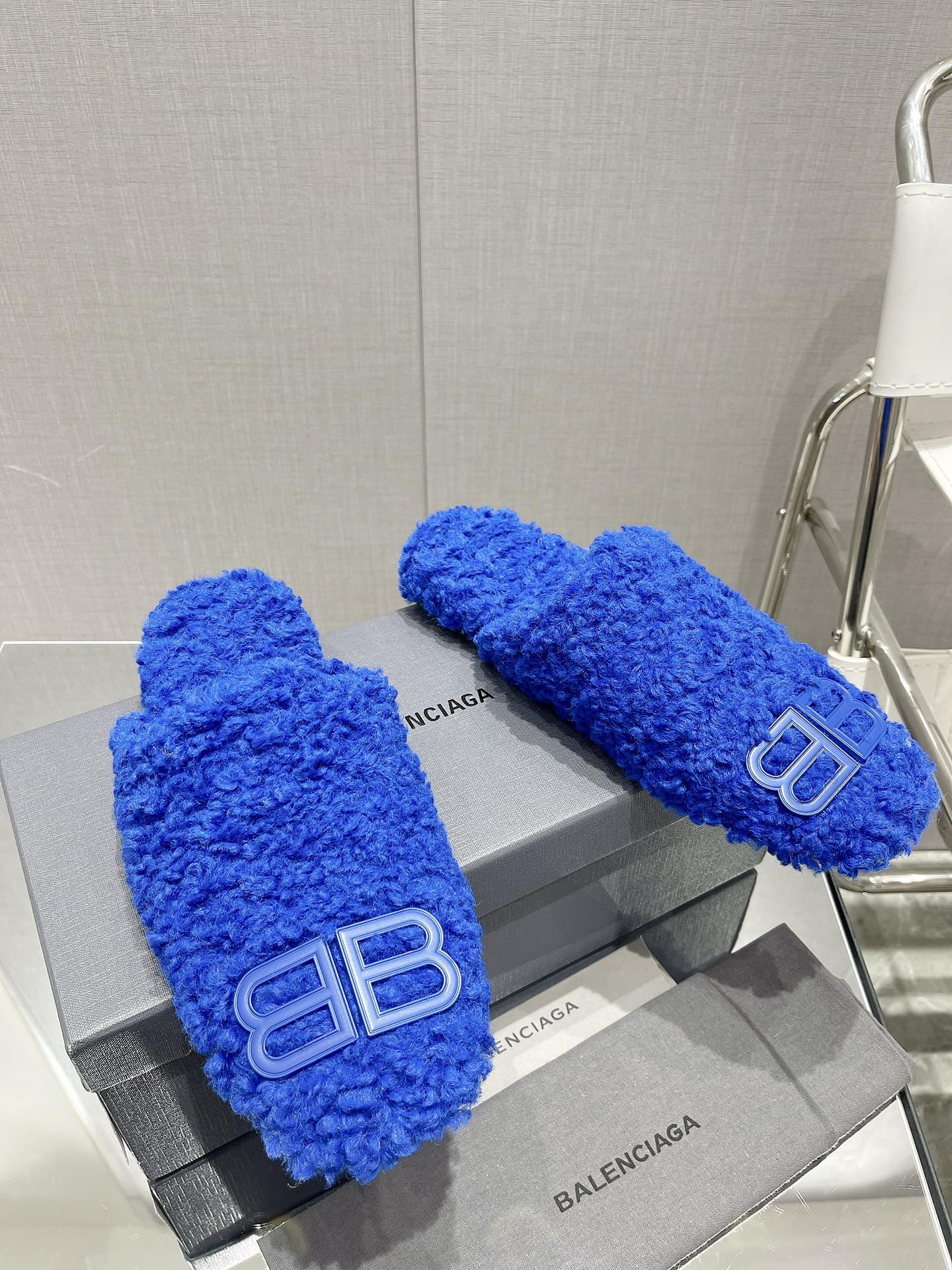 BALENCIAGA 25S MULES IN BLUE WOOL WITH LOGO - 35
