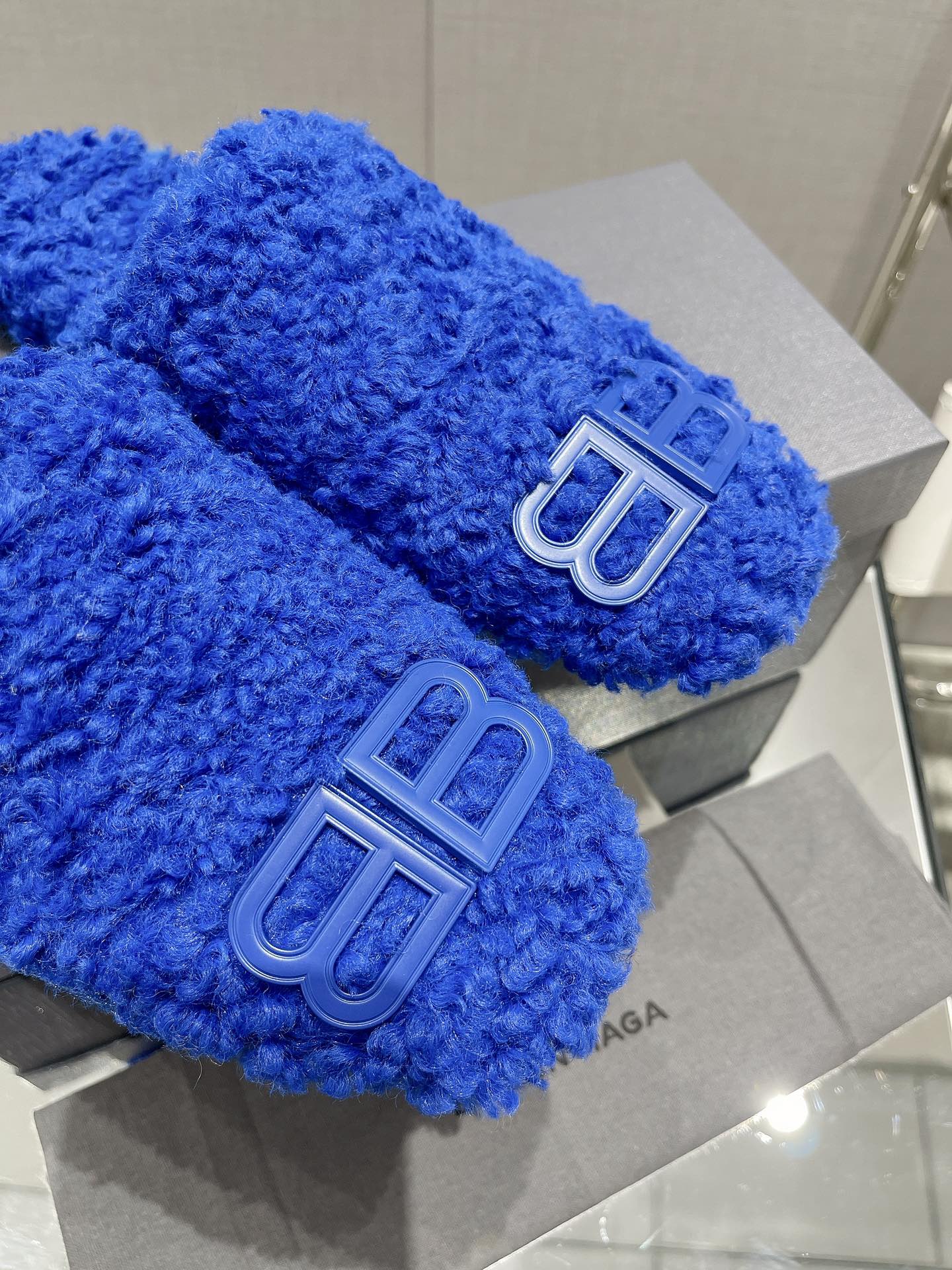 BALENCIAGA 25S MULES IN BLUE WOOL WITH LOGO - 35