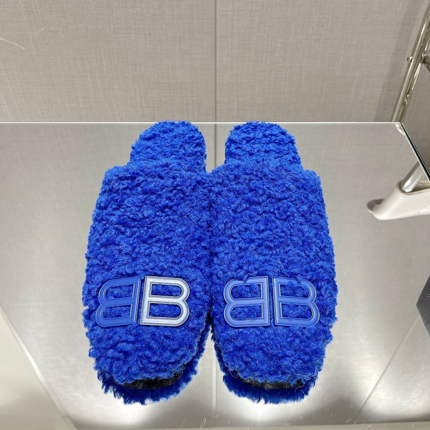 BALENCIAGA 25S MULES IN BLUE WOOL WITH LOGO - 35
