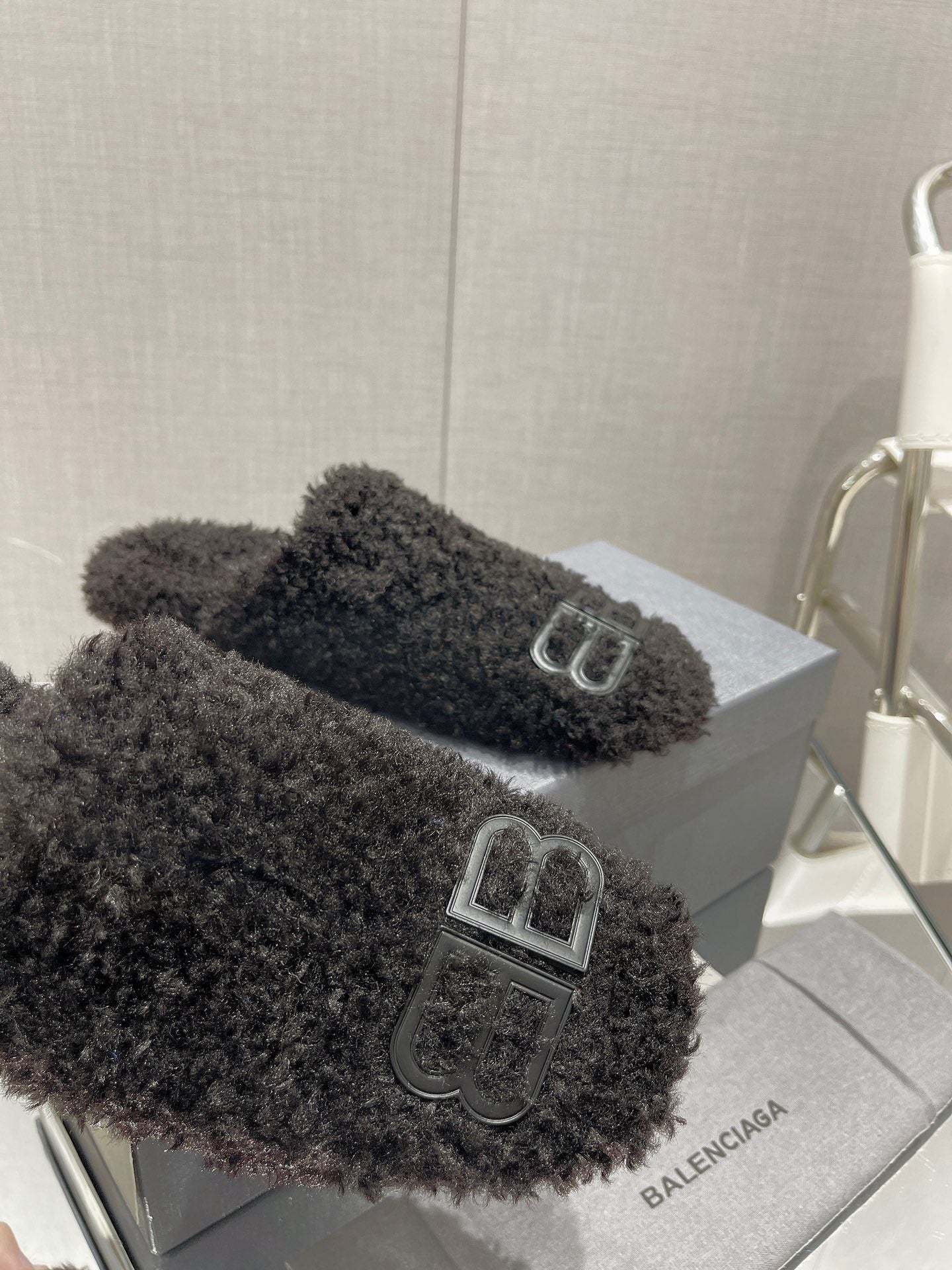 BALENCIAGA 25S MULES IN BLACK WOOL WITH LOGO - 35