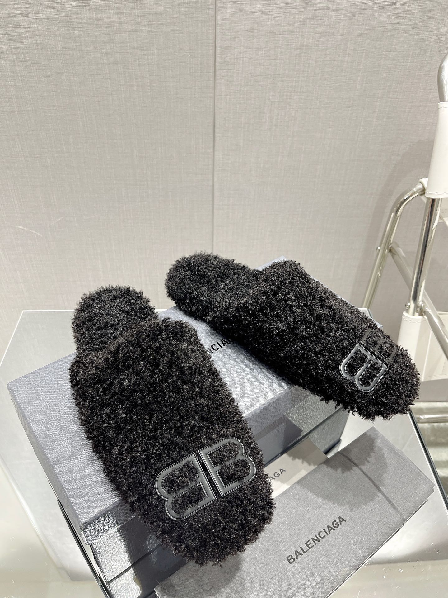 BALENCIAGA 25S MULES IN BLACK WOOL WITH LOGO - 35