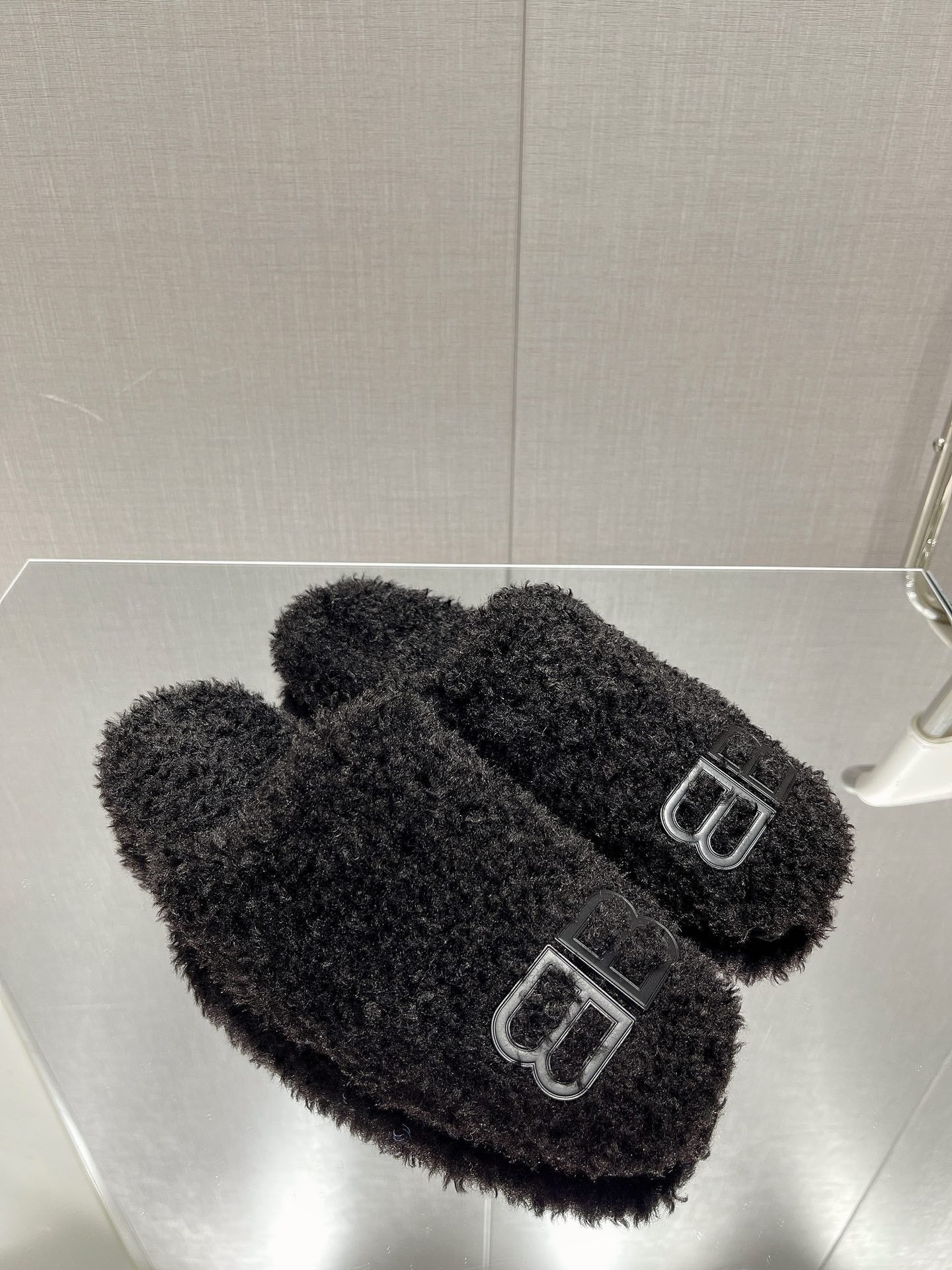 BALENCIAGA 25S MULES IN BLACK WOOL WITH LOGO - 35