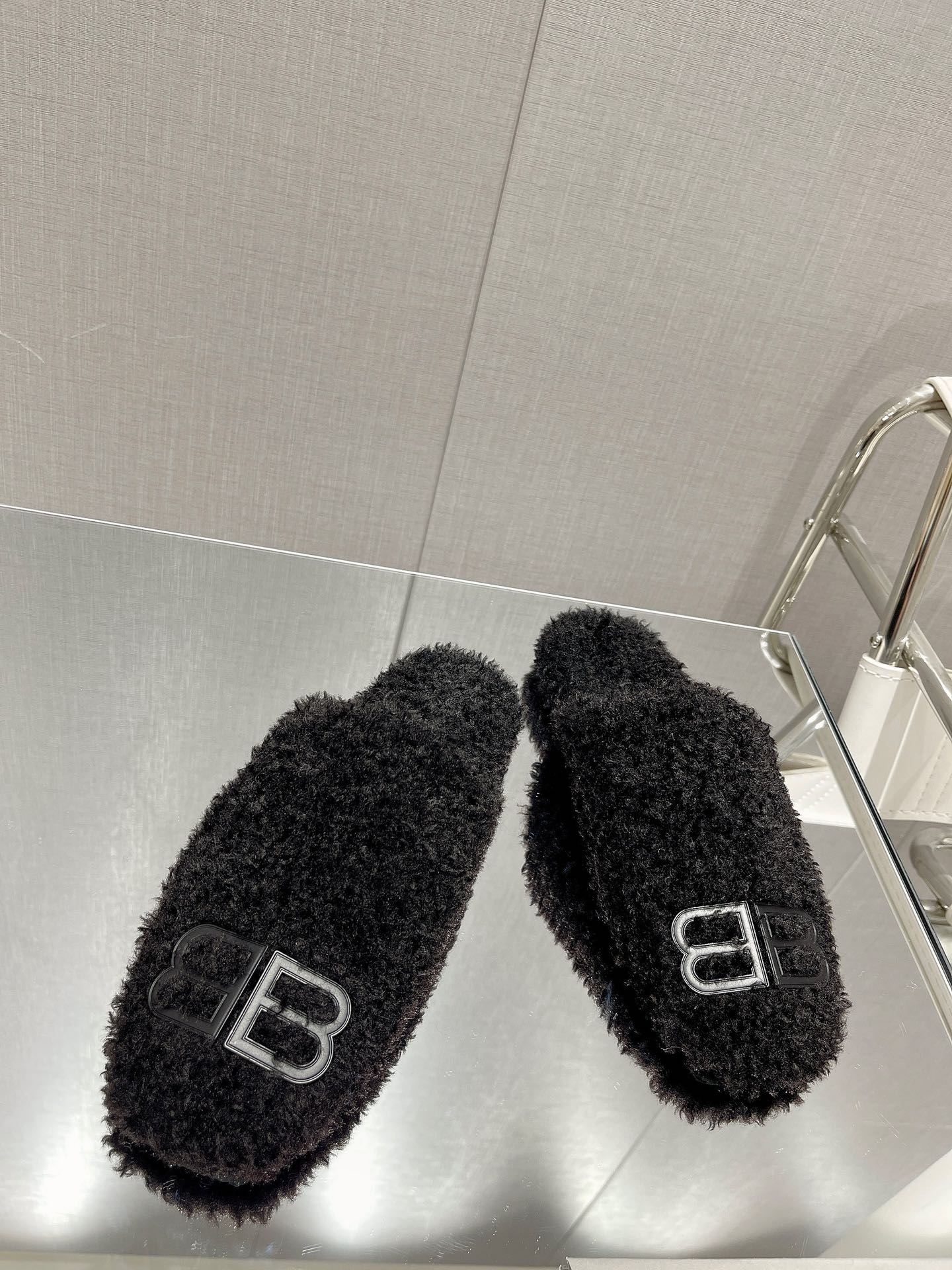 BALENCIAGA 25S MULES IN BLACK WOOL WITH LOGO - 35