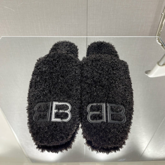 BALENCIAGA 25S MULES IN BLACK WOOL WITH LOGO - 35