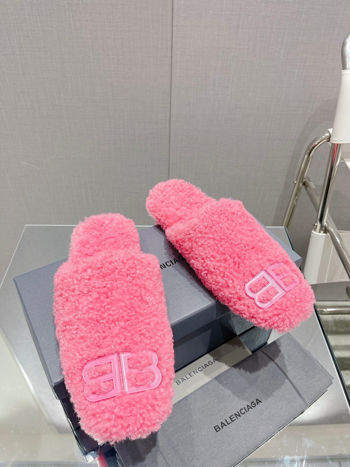 BALENCIAGA 25S MULES IN PINK WOOL WITH LOGO - 35