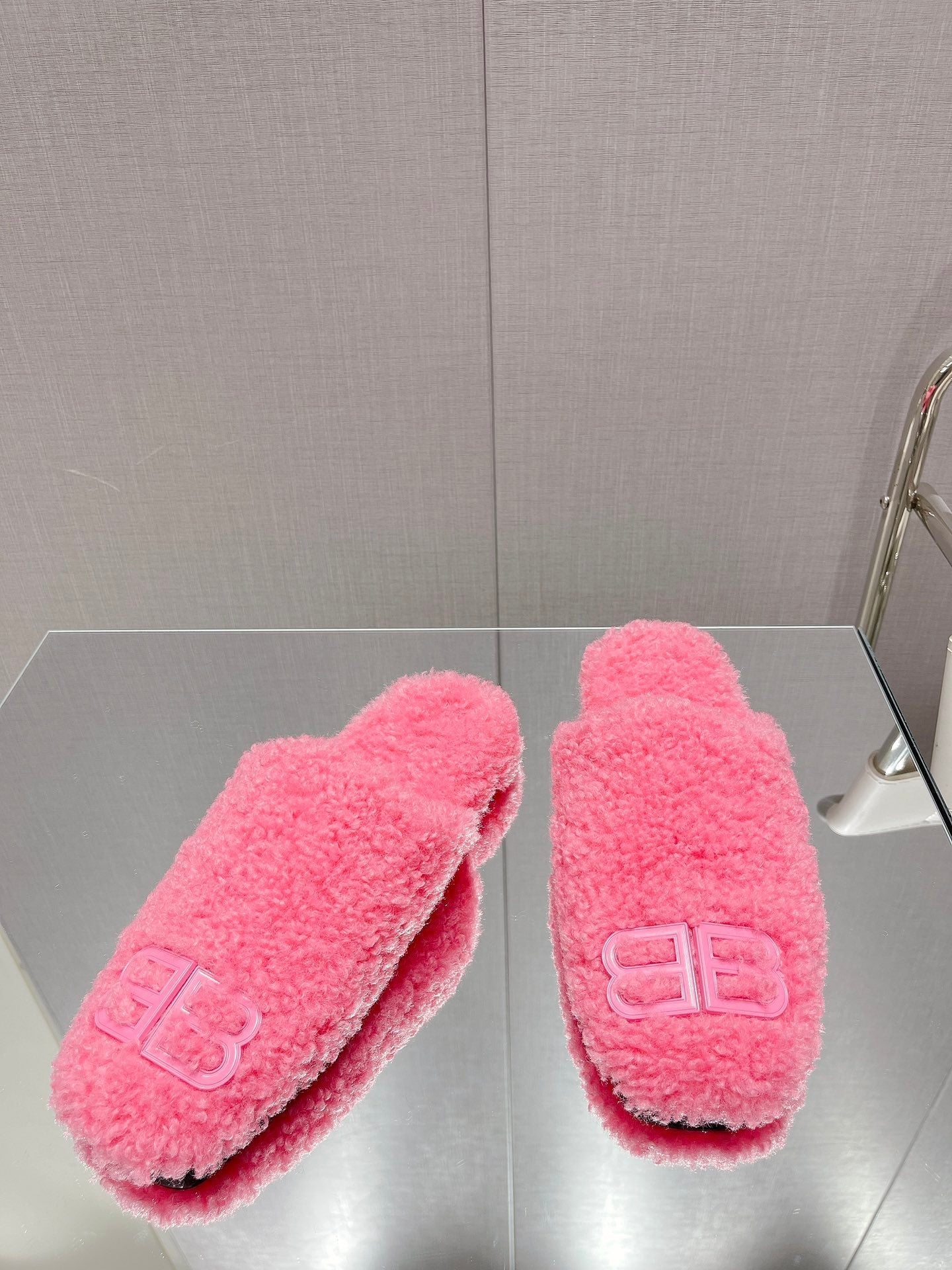 BALENCIAGA 25S MULES IN PINK WOOL WITH LOGO - 35
