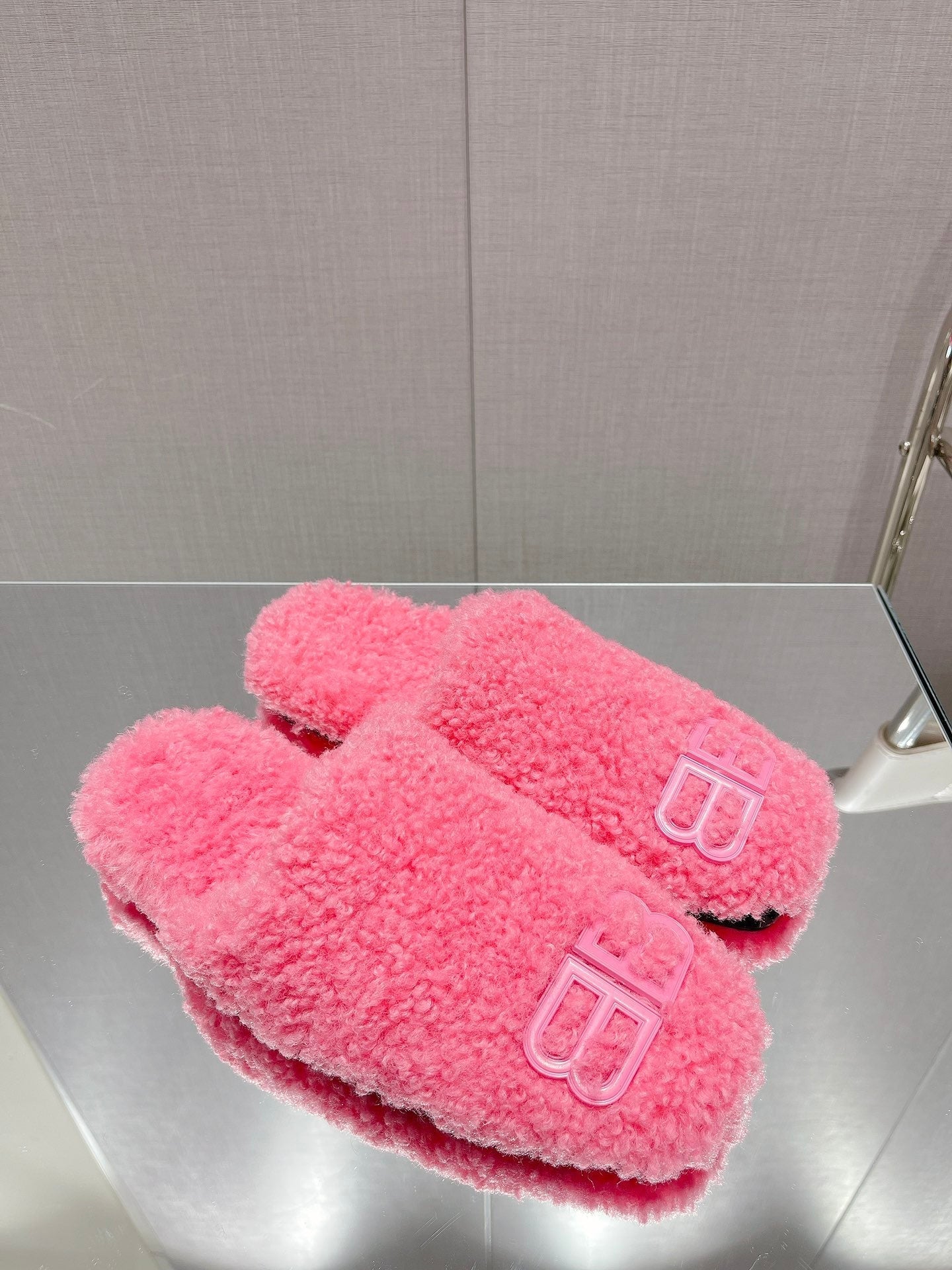 BALENCIAGA 25S MULES IN PINK WOOL WITH LOGO - 35