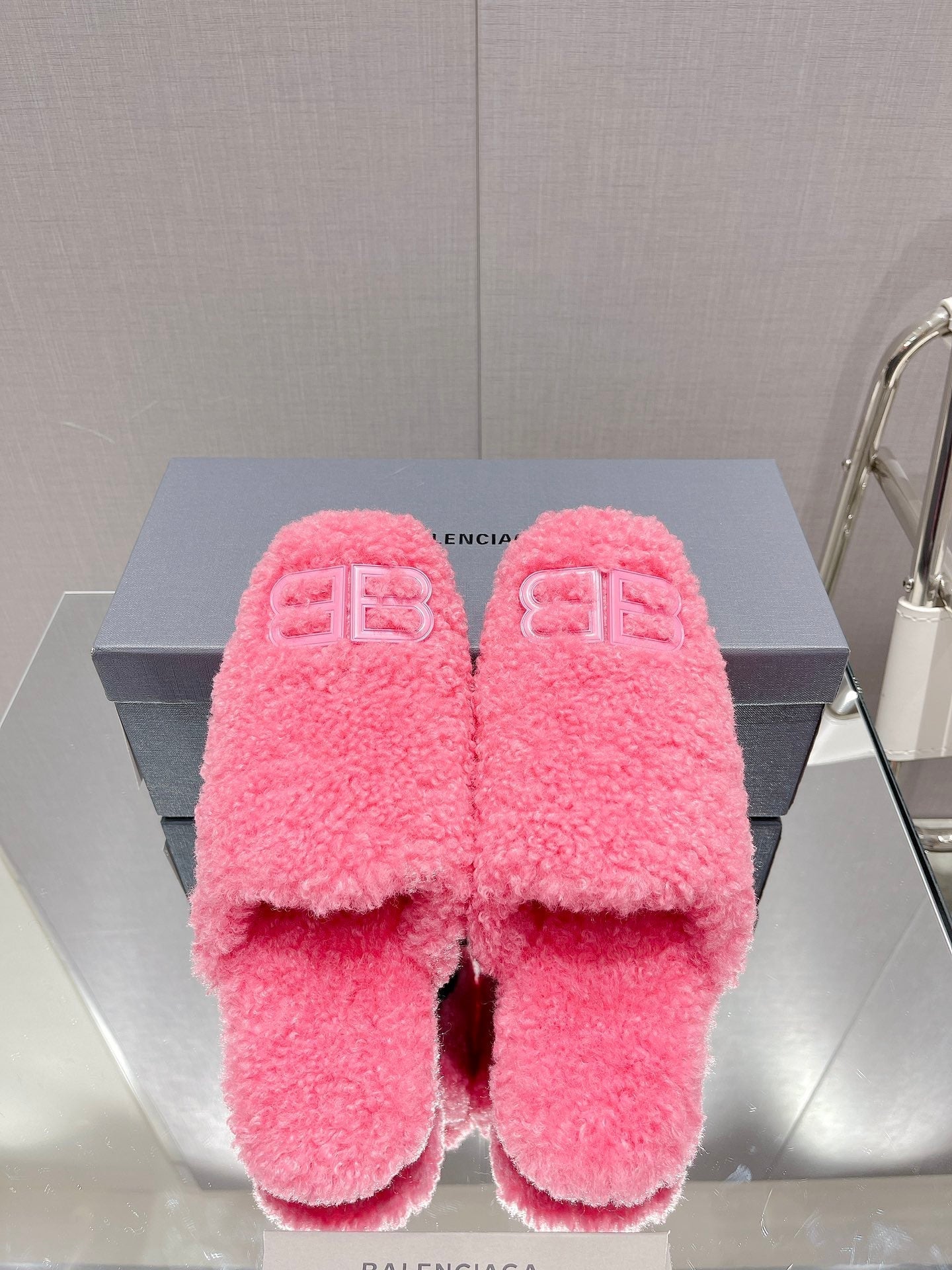 BALENCIAGA 25S MULES IN PINK WOOL WITH LOGO - 35