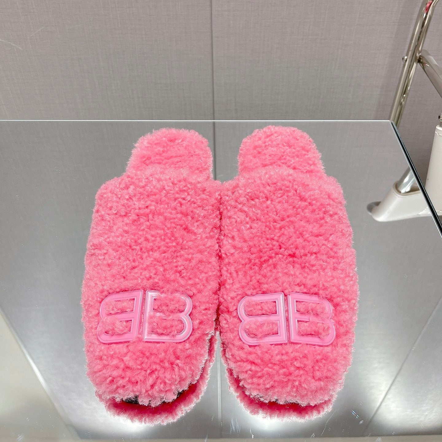 BALENCIAGA 25S MULES IN PINK WOOL WITH LOGO - 35