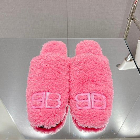 BALENCIAGA 25S MULES IN PINK WOOL WITH LOGO - 35