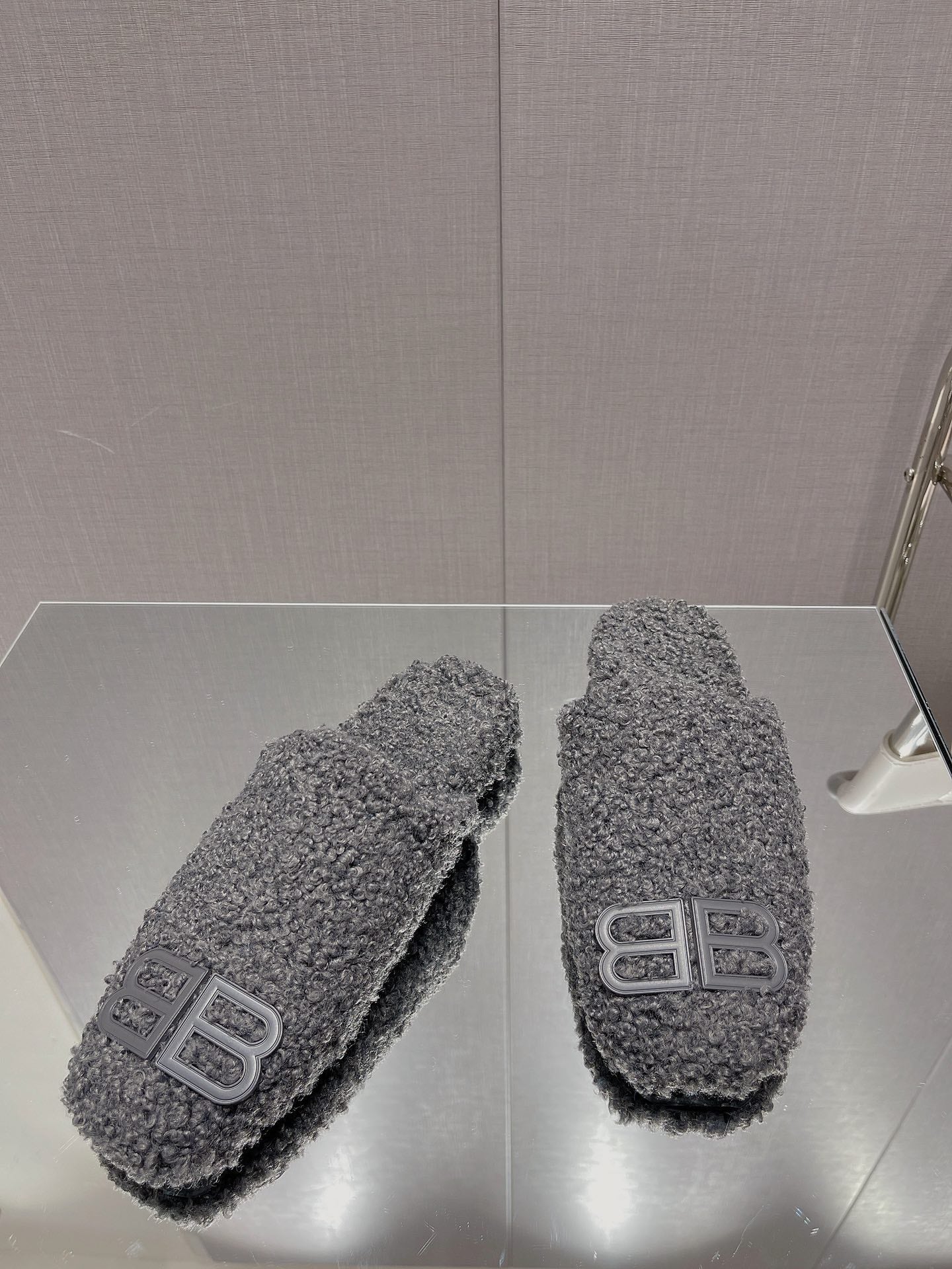 BALENCIAGA 25S MULES IN GRAY WOOL WITH LOGO - 35
