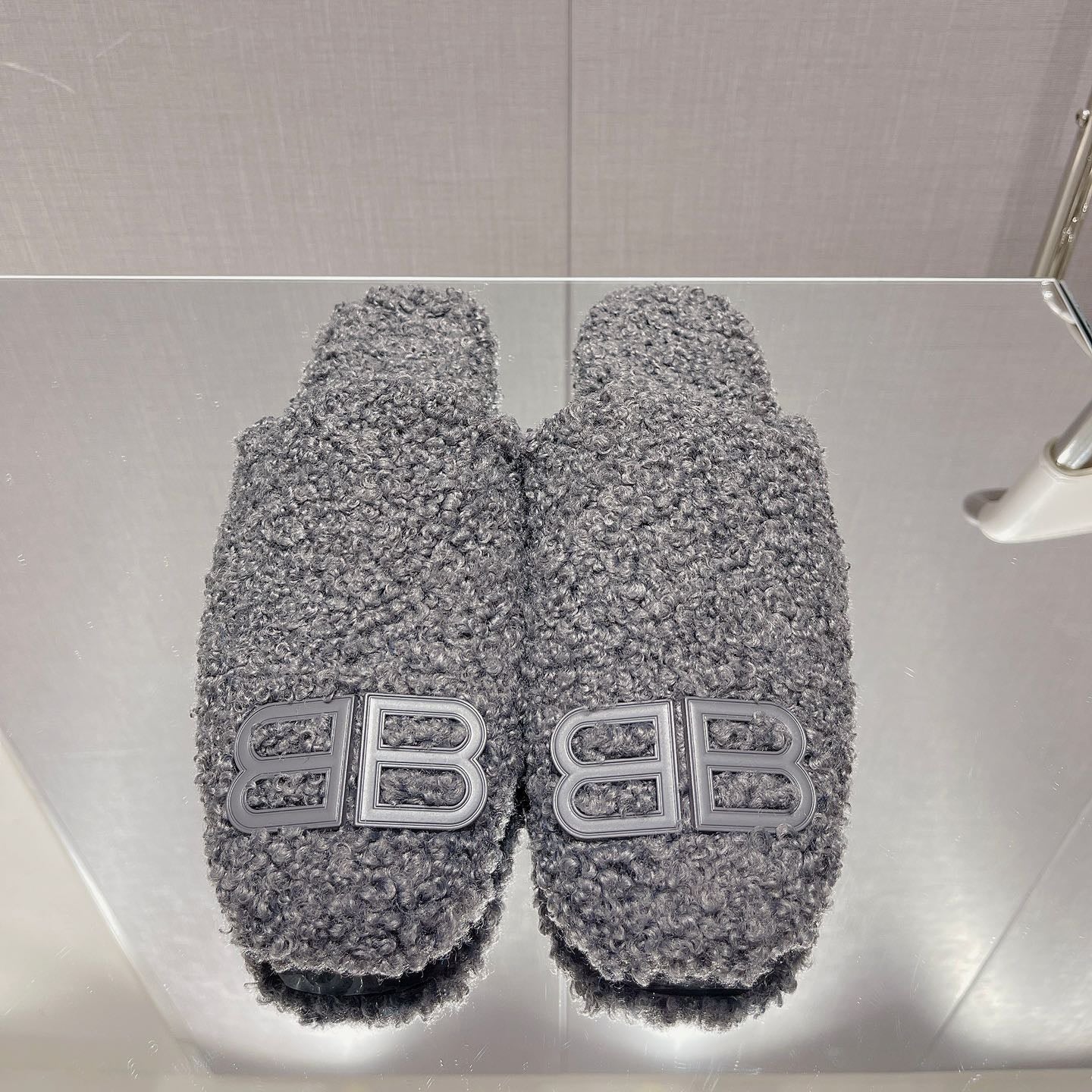 BALENCIAGA 25S MULES IN GRAY WOOL WITH LOGO - 35