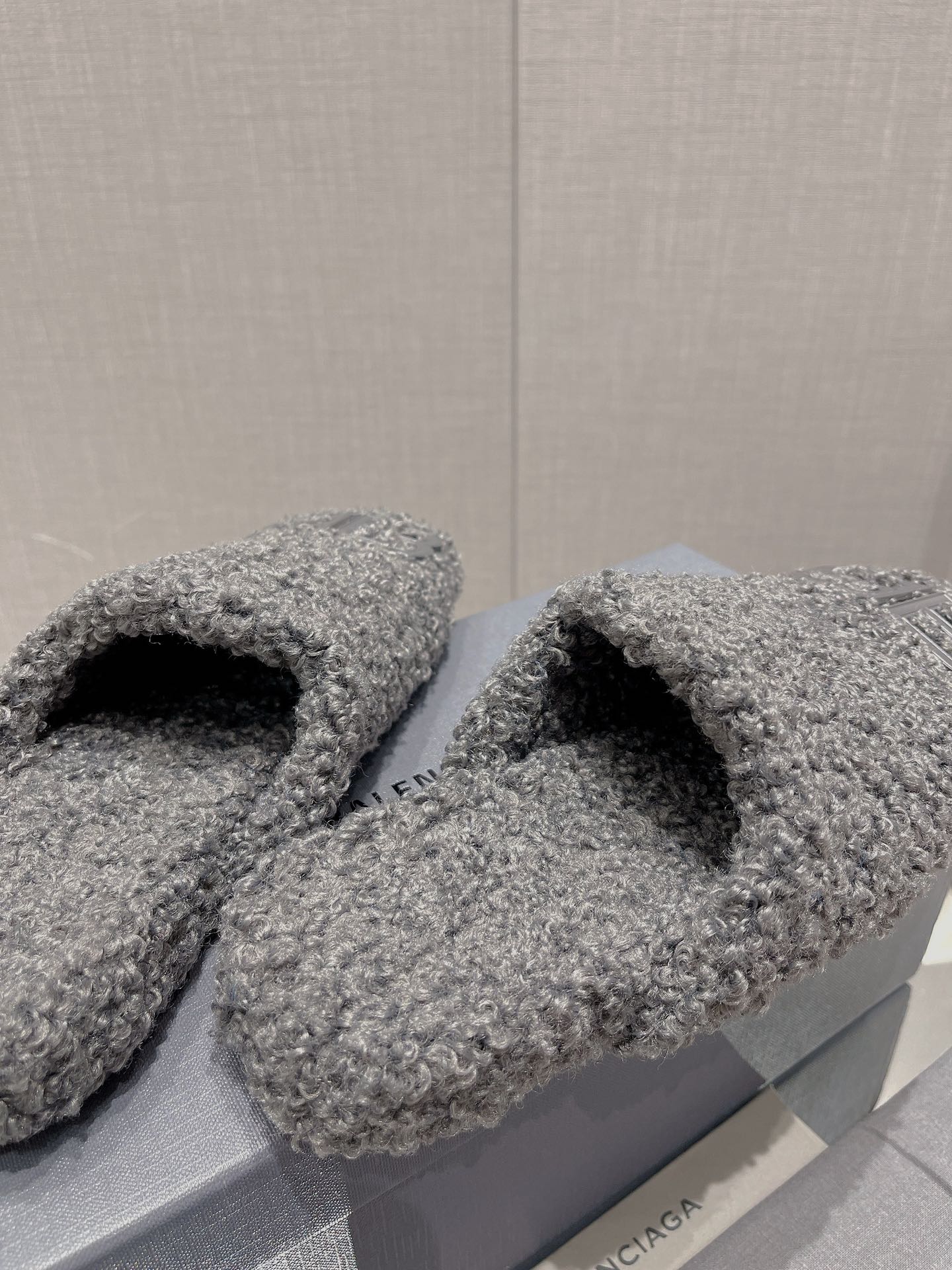 BALENCIAGA 25S MULES IN GRAY WOOL WITH LOGO - 35
