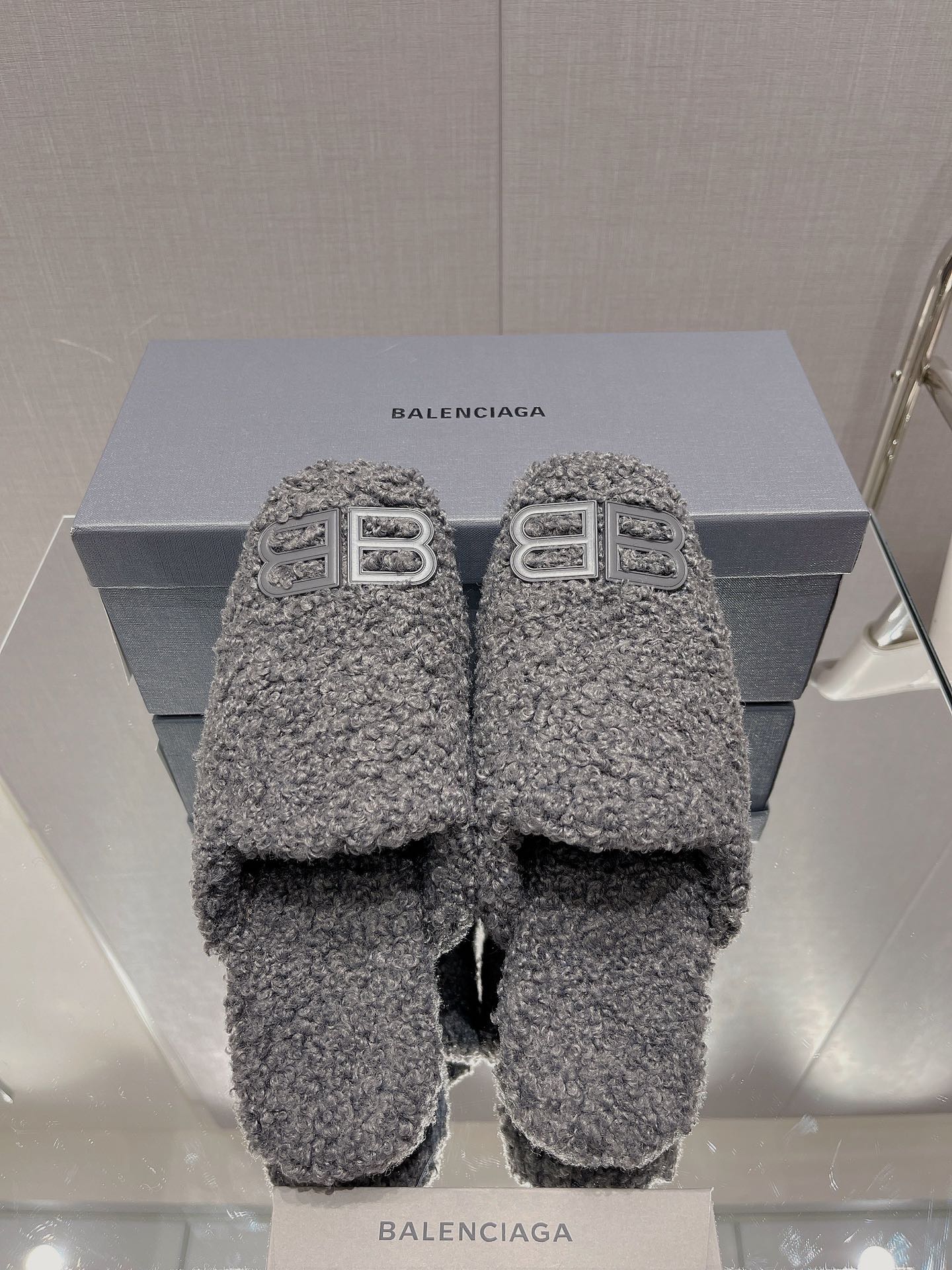 BALENCIAGA 25S MULES IN GRAY WOOL WITH LOGO - 35