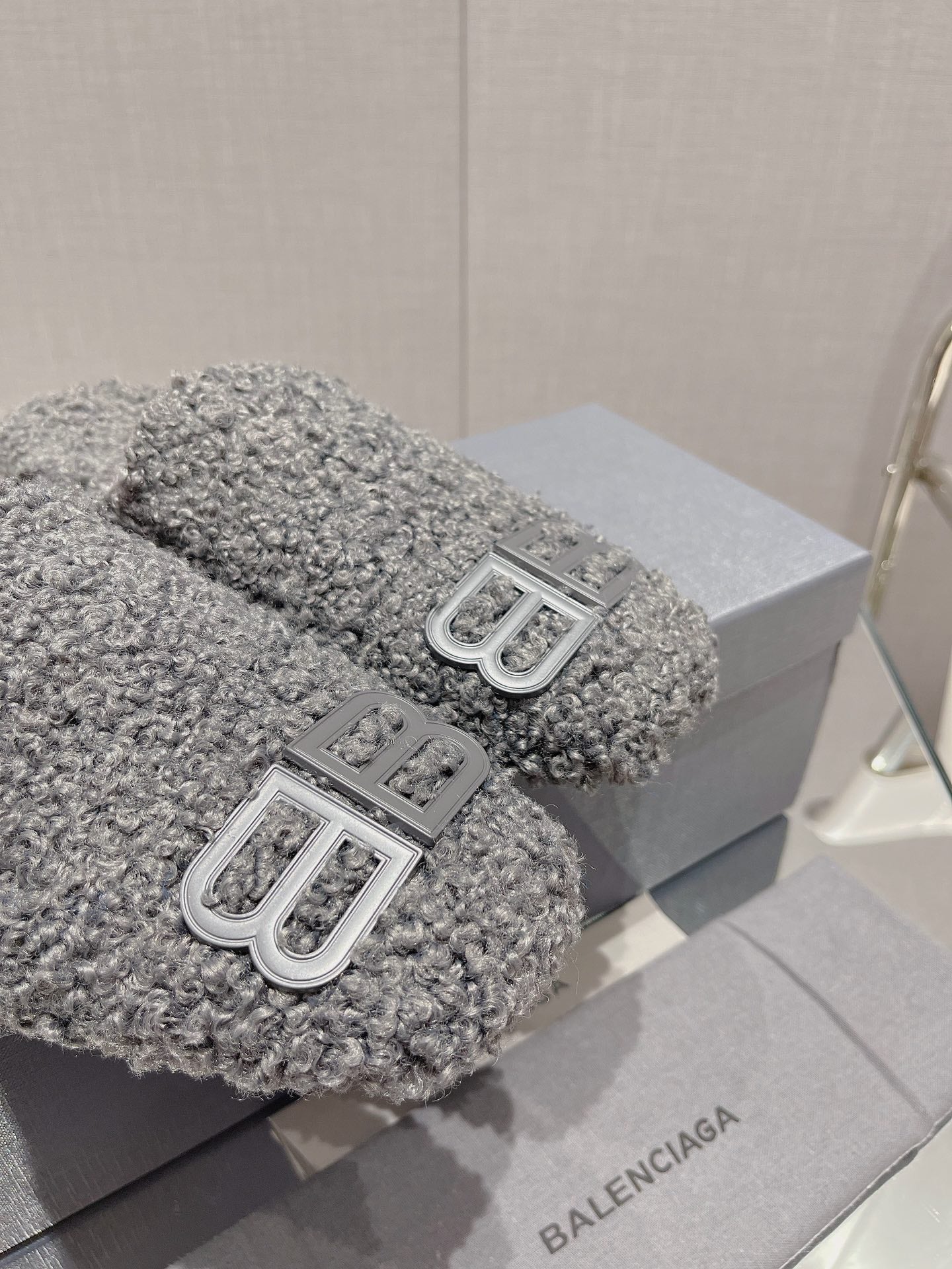 BALENCIAGA 25S MULES IN GRAY WOOL WITH LOGO - 35