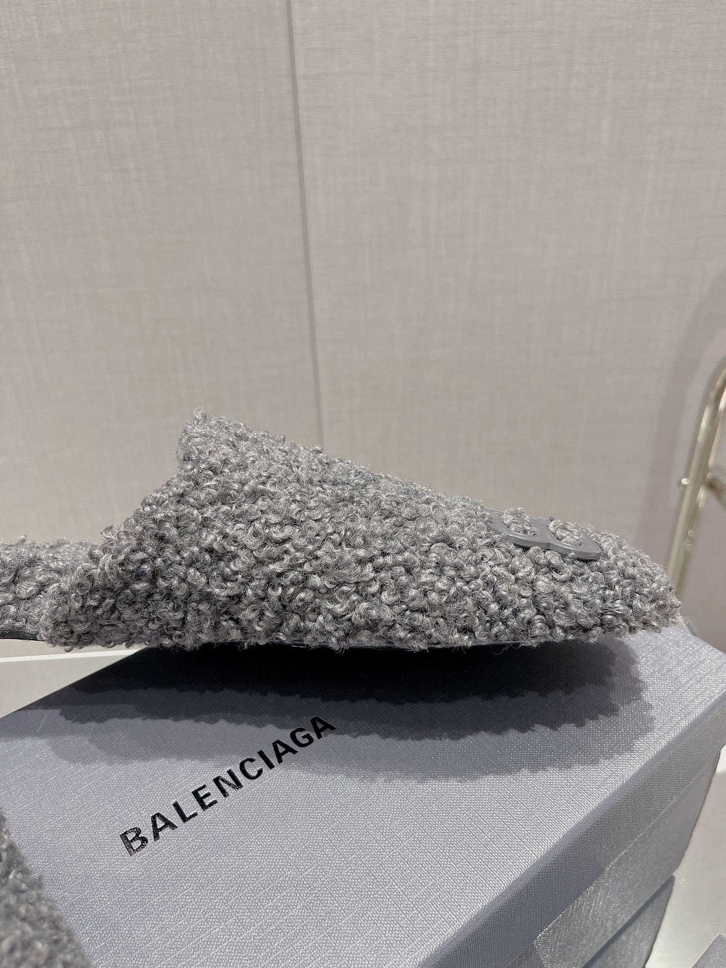BALENCIAGA 25S MULES IN GRAY WOOL WITH LOGO - 35