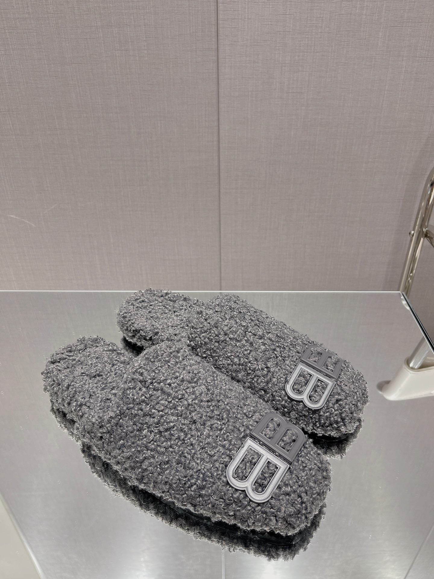 BALENCIAGA 25S MULES IN GRAY WOOL WITH LOGO - 35