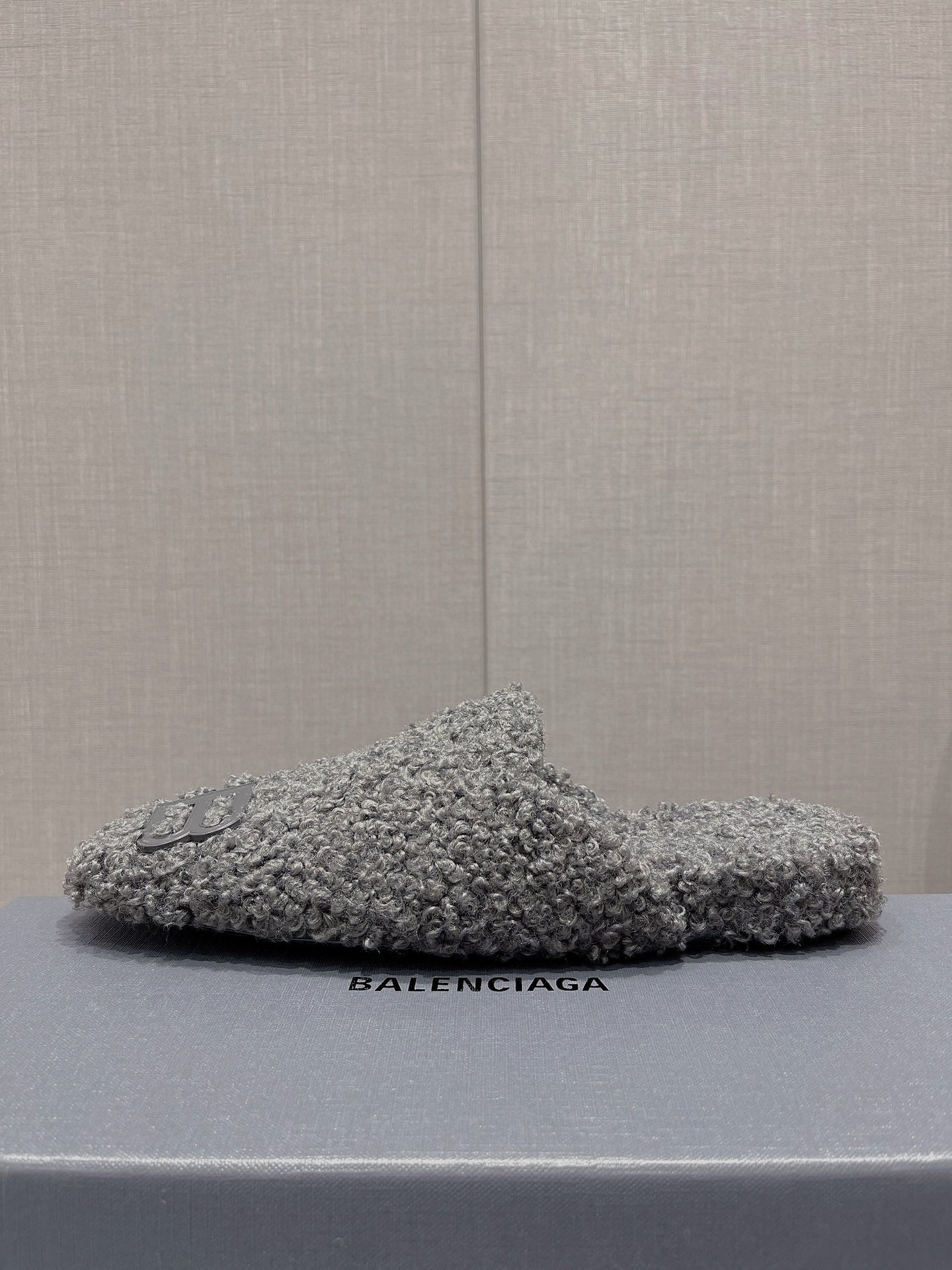 BALENCIAGA 25S MULES IN GRAY WOOL WITH LOGO - 35