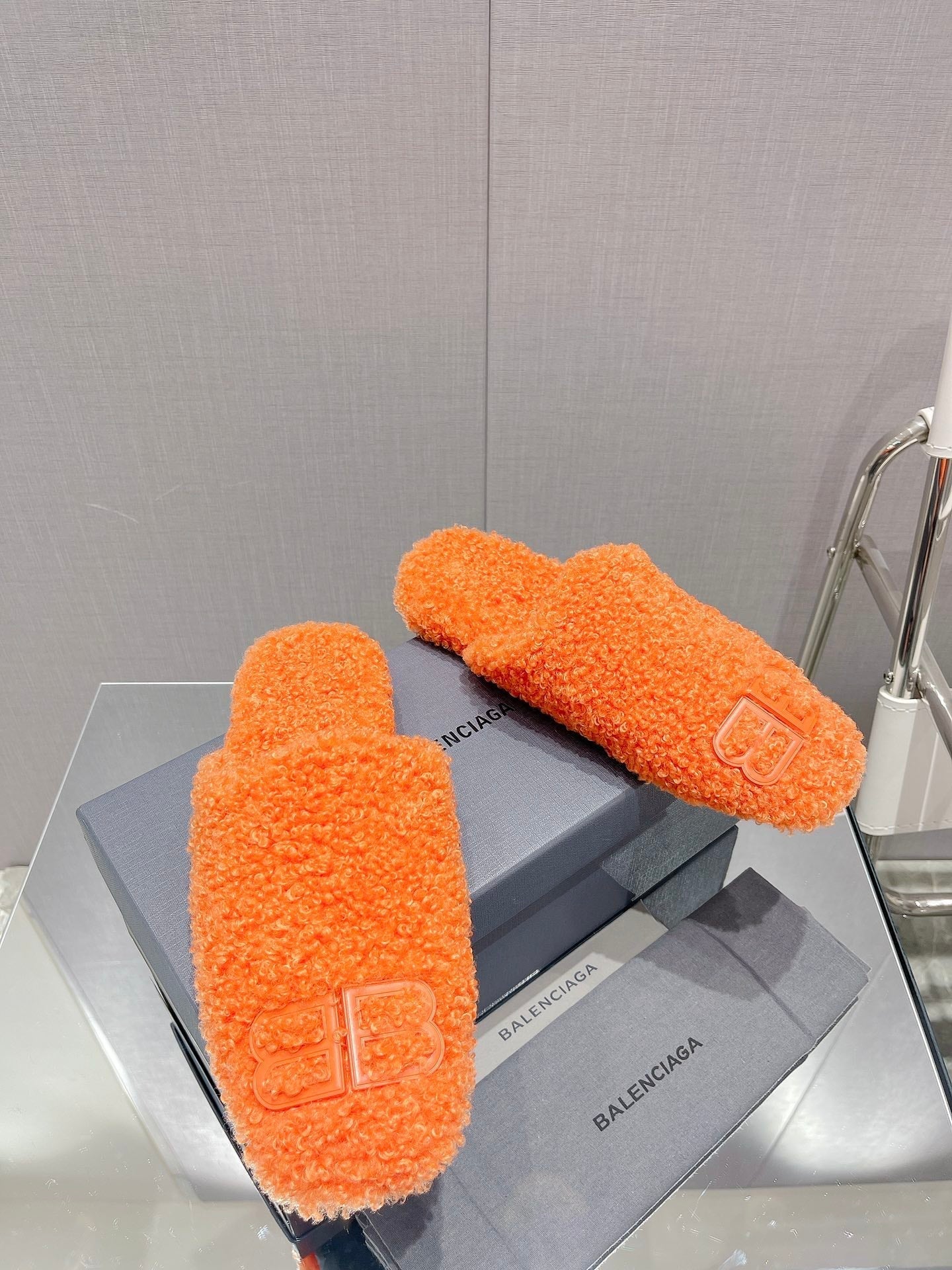 BALENCIAGA 25S MULES IN ORANGE WOOL WITH LOGO - 35