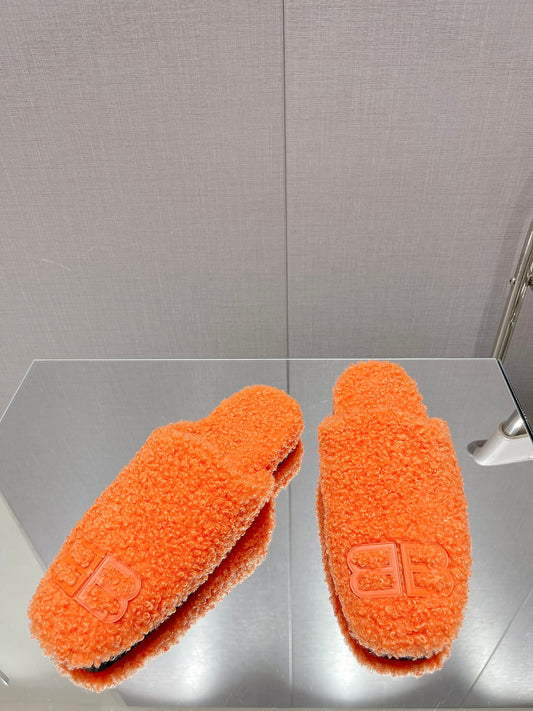BALENCIAGA 25S MULES IN ORANGE WOOL WITH LOGO - 35
