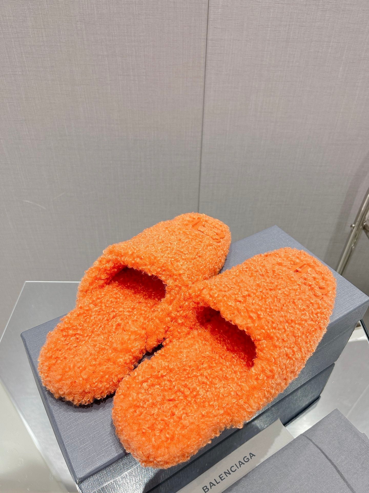 BALENCIAGA 25S MULES IN ORANGE WOOL WITH LOGO - 35