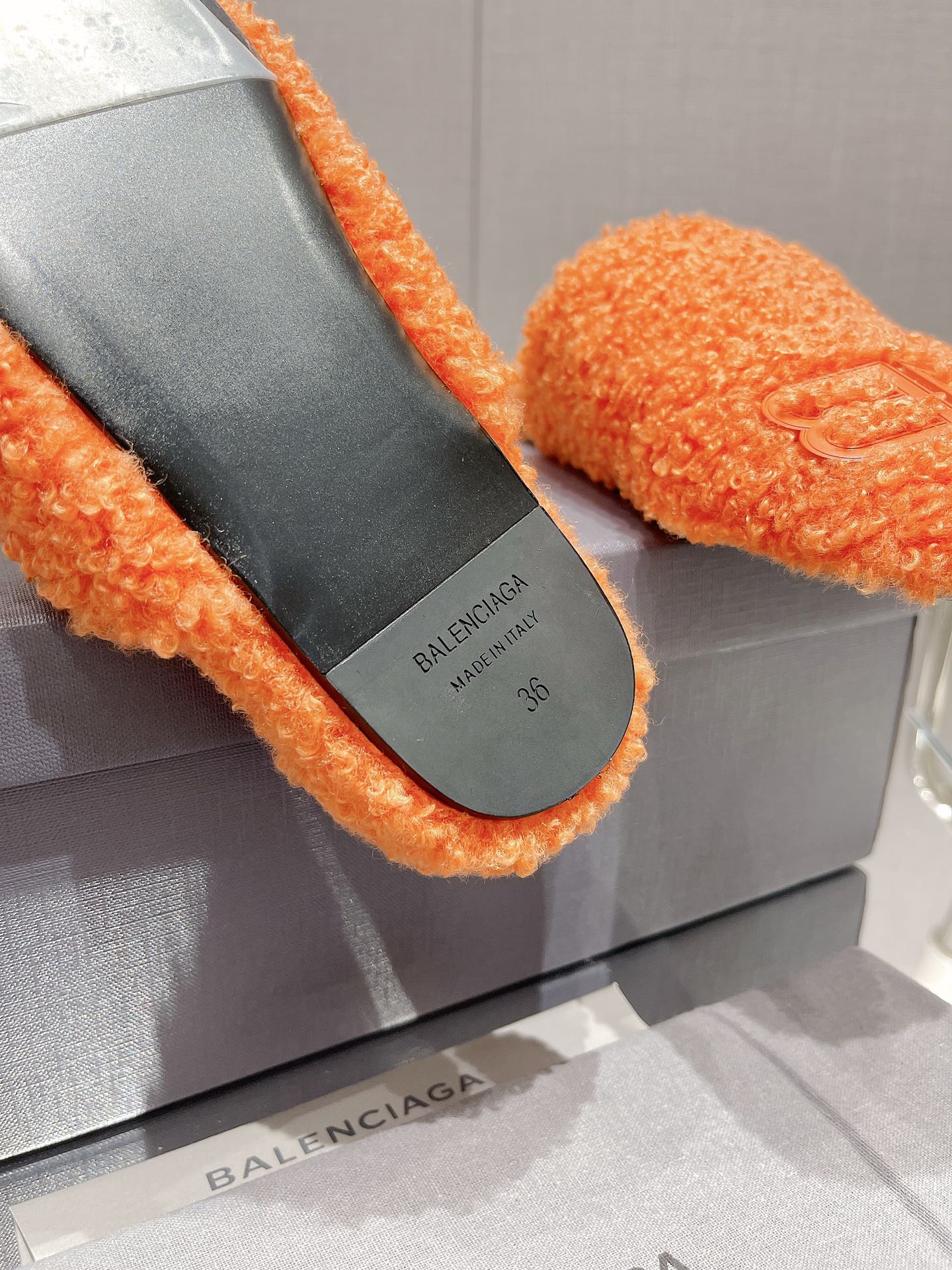 BALENCIAGA 25S MULES IN ORANGE WOOL WITH LOGO - 35