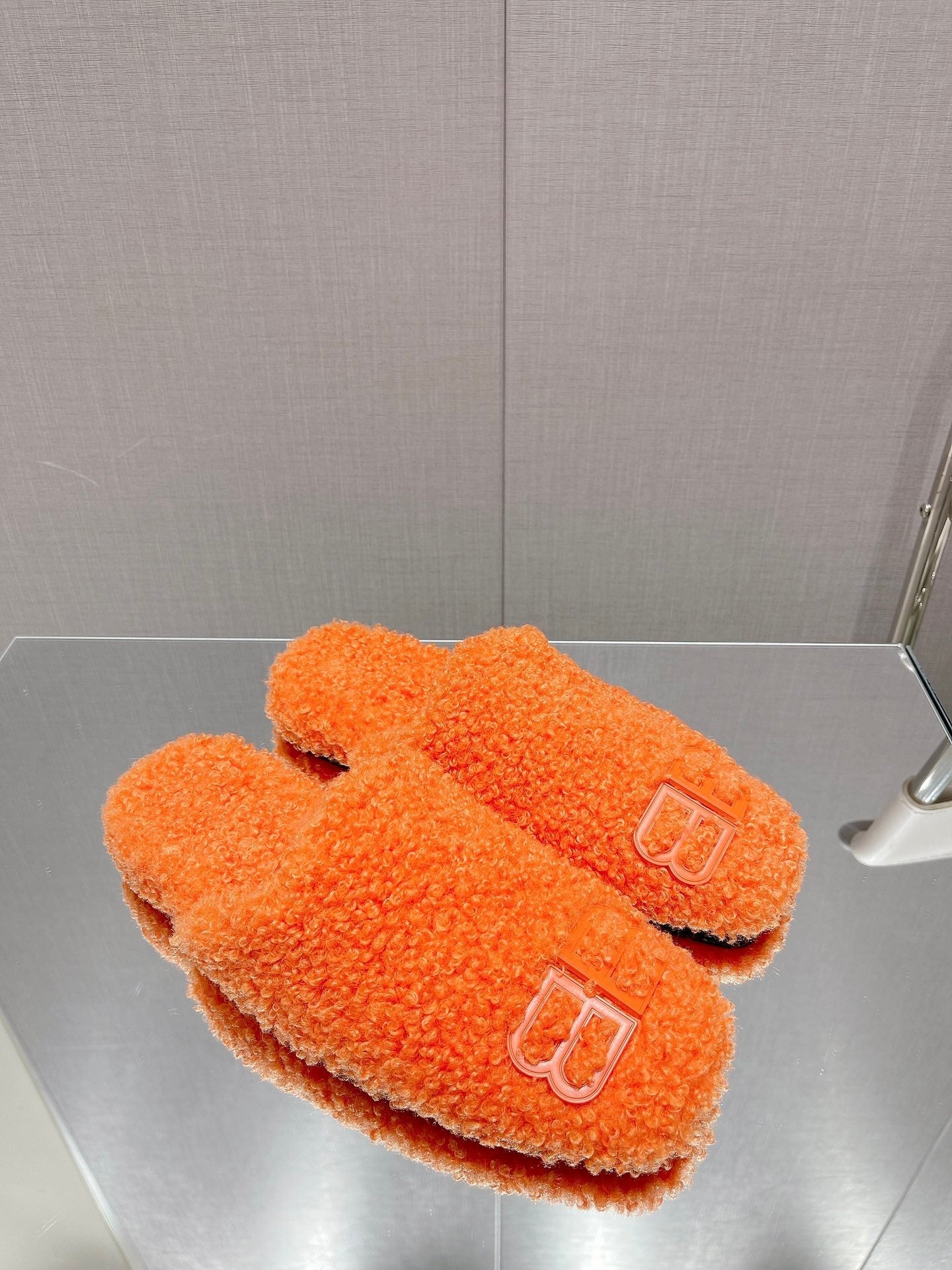 BALENCIAGA 25S MULES IN ORANGE WOOL WITH LOGO - 35