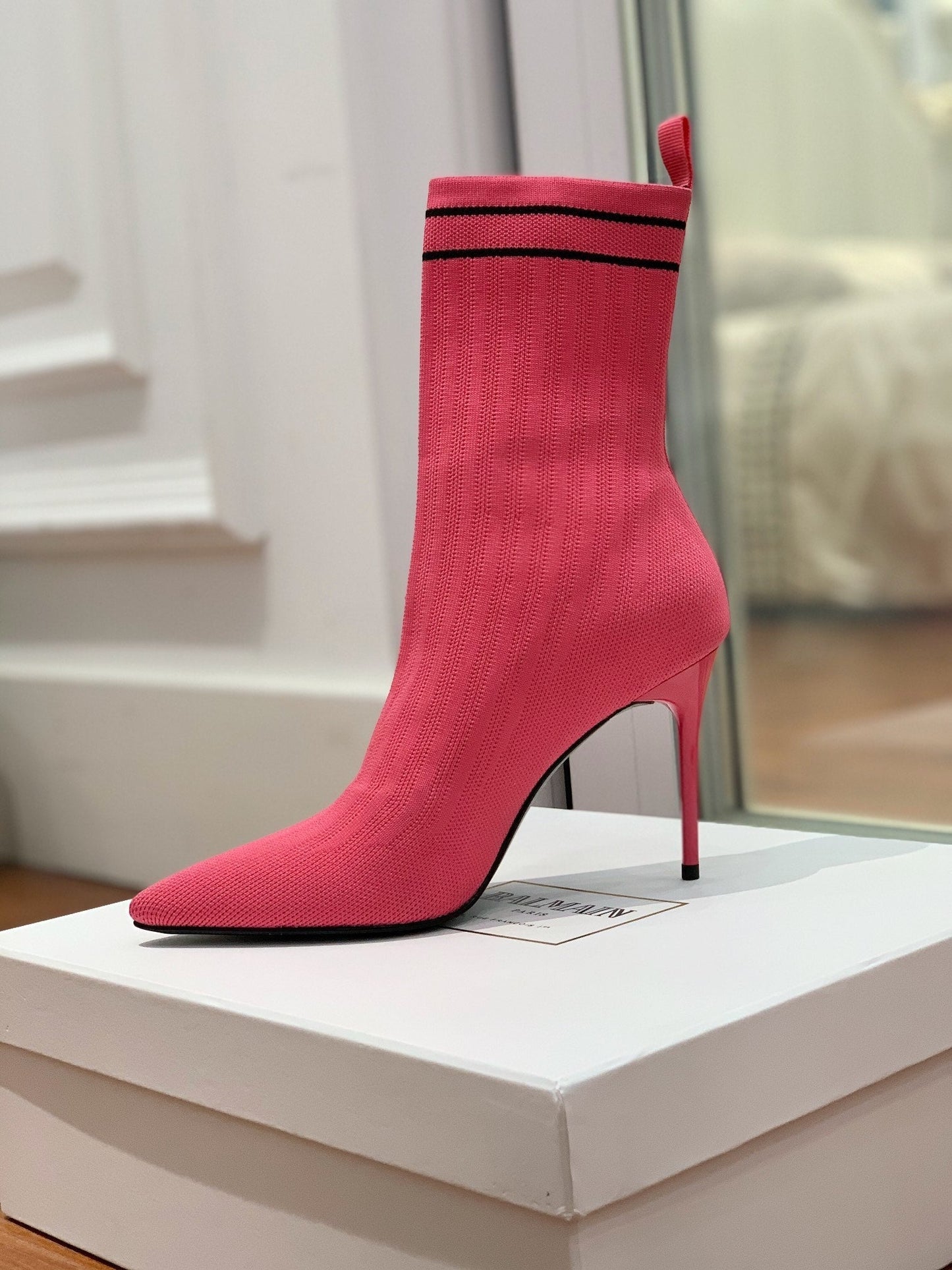 Черевики BALMAIN 26S 105 ММ, ТЕМНО-РОЖЕВІ, В СТИЛІ FLYKNIT 16