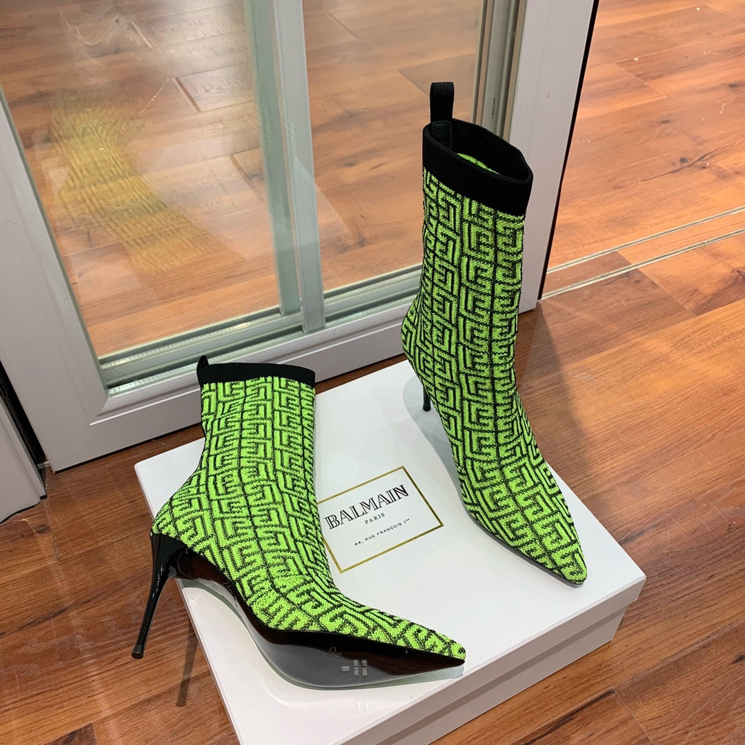 Черевики BALMAIN 26S 105 ММ З ЗЕЛЕНОГО МАТЕРІАЛУ В СТИЛІ FLYKNIT СТИЛЬ 20