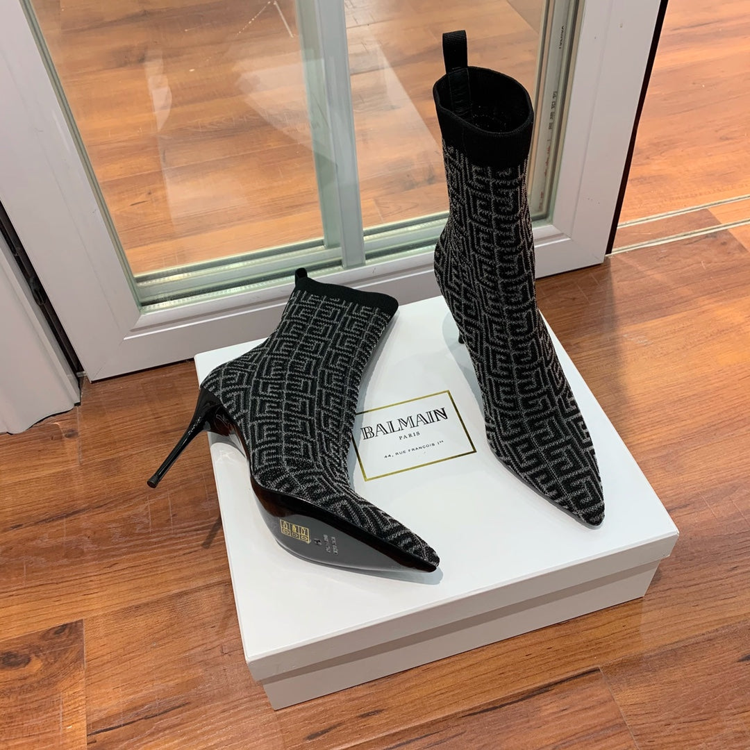 ЧЕРЕВИКИ BALMAIN 26S 105 ММ ЧОРНОГО КОЛЬОРУ З ТКАНИНИ В СТИЛІ FLYKNIT СТИЛЬ 19