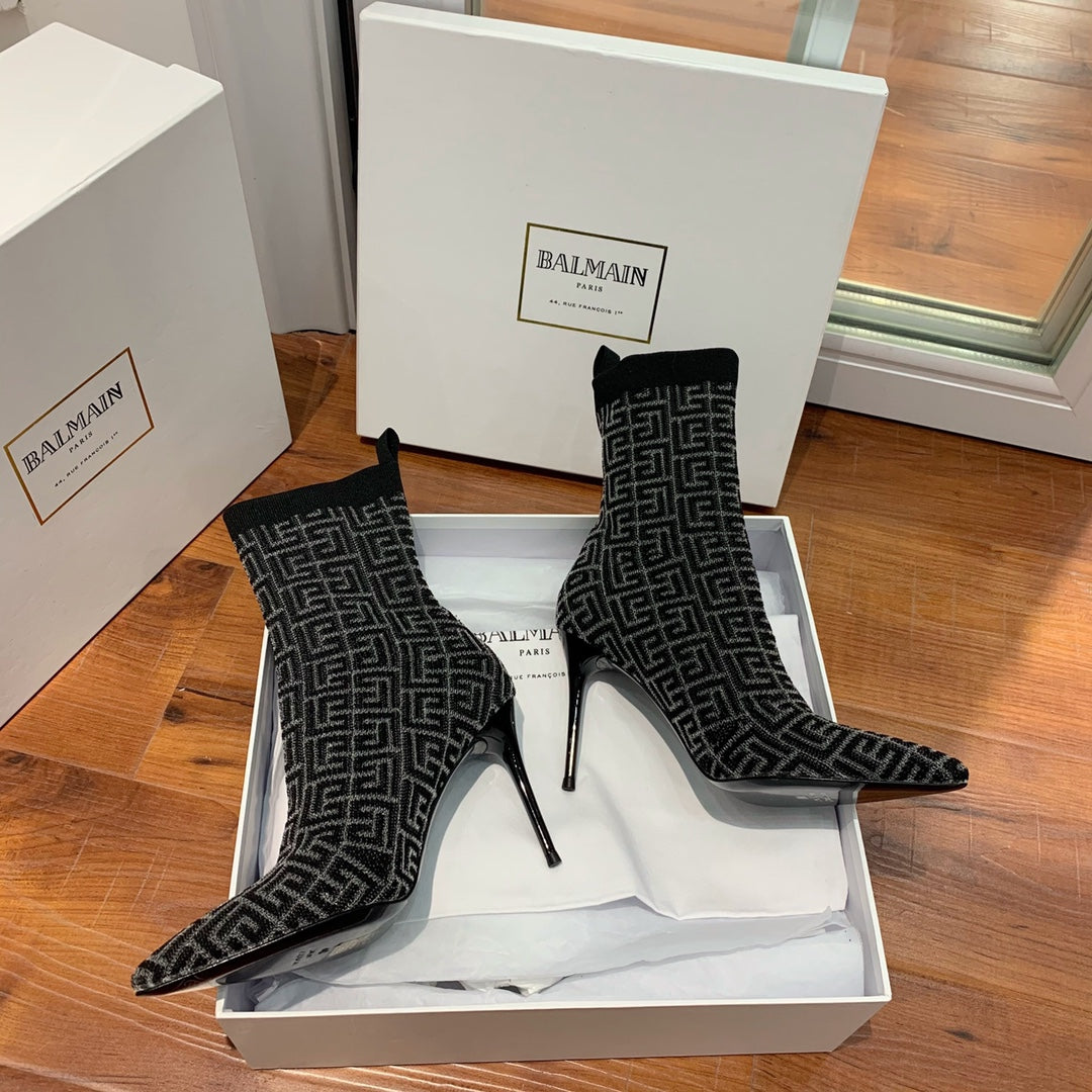 ЧЕРЕВИКИ BALMAIN 26S 105 ММ ЧОРНОГО КОЛЬОРУ З ТКАНИНИ В СТИЛІ FLYKNIT СТИЛЬ 19