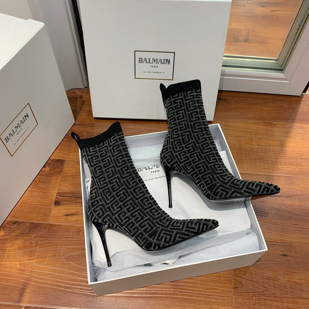 ЧЕРЕВИКИ BALMAIN 26S 105 ММ ЧОРНОГО КОЛЬОРУ З ТКАНИНИ В СТИЛІ FLYKNIT СТИЛЬ 19