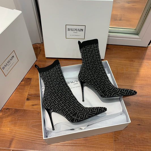 ЧЕРЕВИКИ BALMAIN 26S 105 ММ ЧОРНОГО КОЛЬОРУ З ТКАНИНИ В СТИЛІ FLYKNIT СТИЛЬ 19