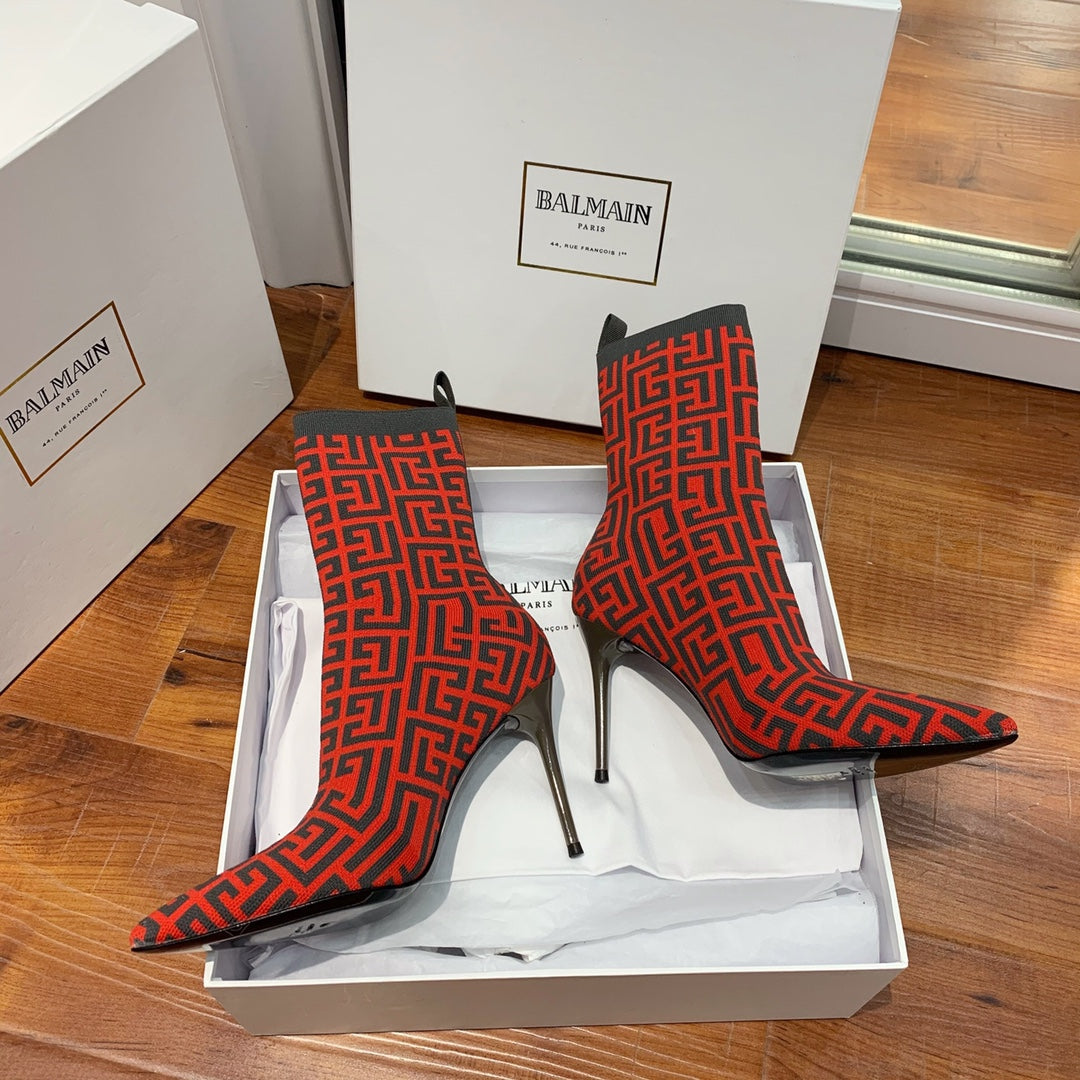 ЧОБОТИ BALMAIN 26S 105 ММ ЧОРНО-ЧЕРВОНІ, СТИЛЬ FLYKNIT 11