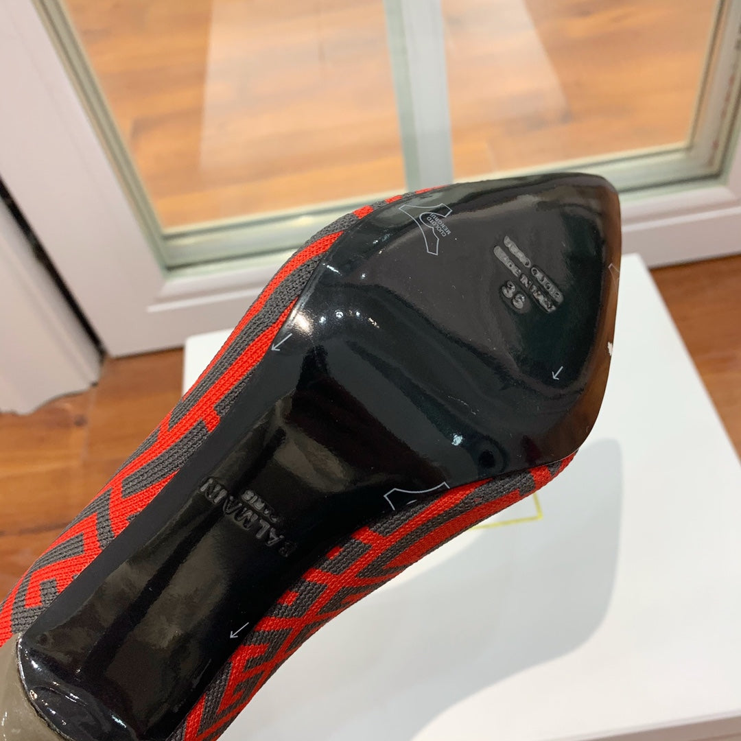 ЧОБОТИ BALMAIN 26S 105 ММ ЧОРНО-ЧЕРВОНІ, СТИЛЬ FLYKNIT 11