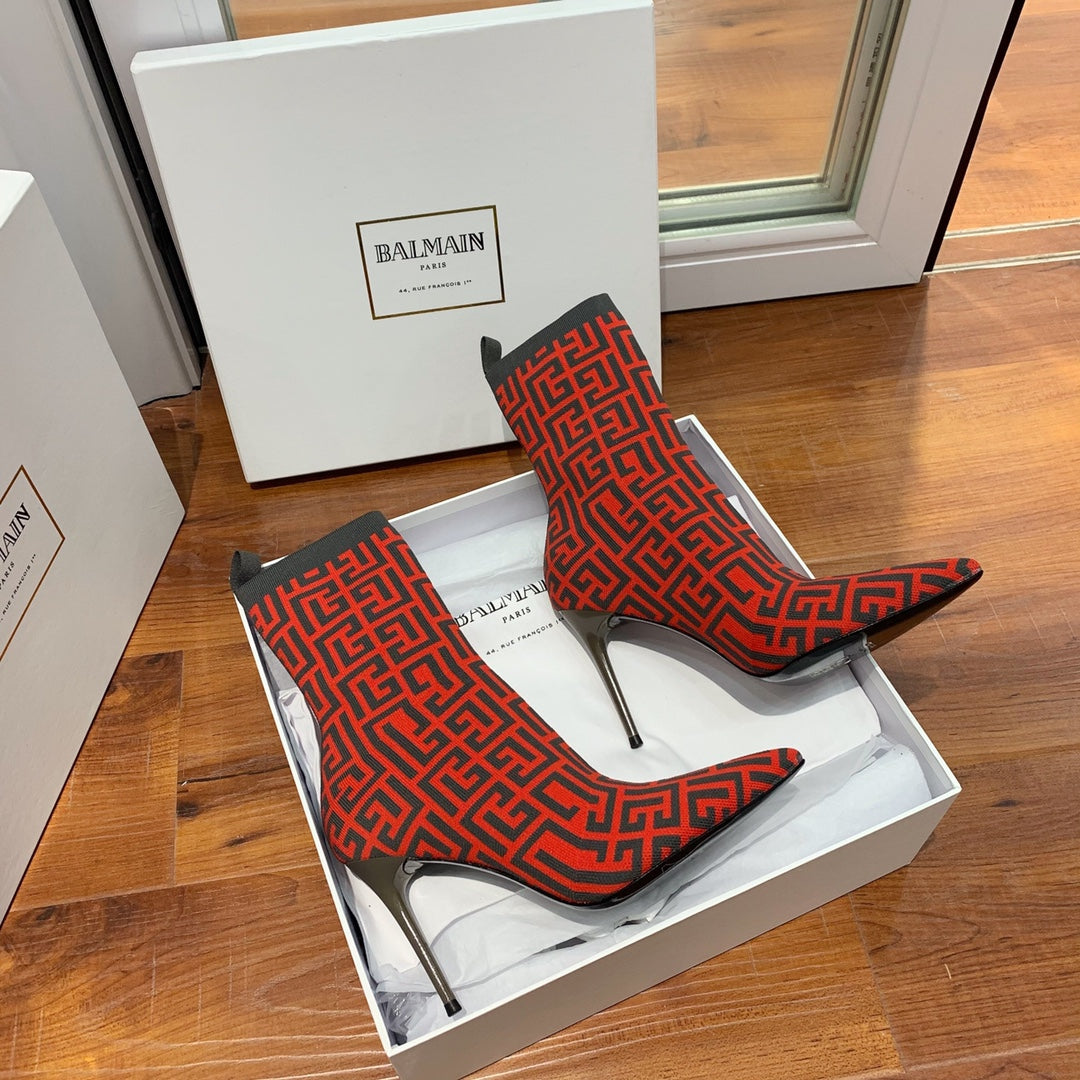 ЧОБОТИ BALMAIN 26S 105 ММ ЧОРНО-ЧЕРВОНІ, СТИЛЬ FLYKNIT 11