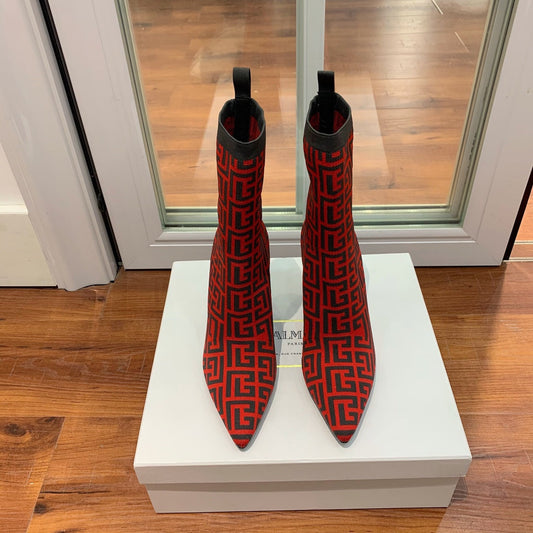 ЧОБОТИ BALMAIN 26S 105 ММ ЧОРНО-ЧЕРВОНІ, СТИЛЬ FLYKNIT 11