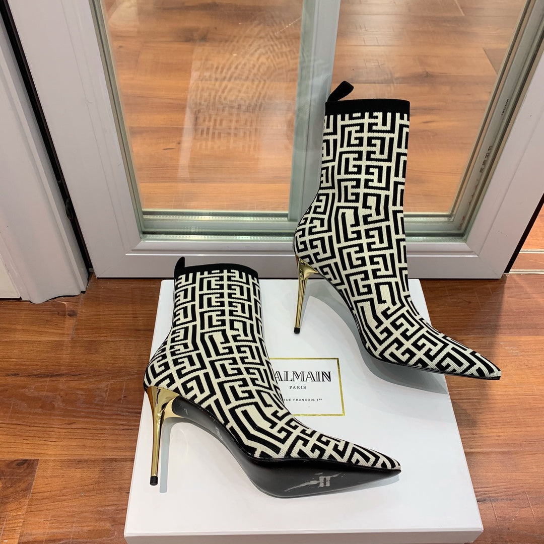 Черевики BALMAIN 26S 105 мм у чорно-світло-бежевому кольорі (стиль Flyknit 9)