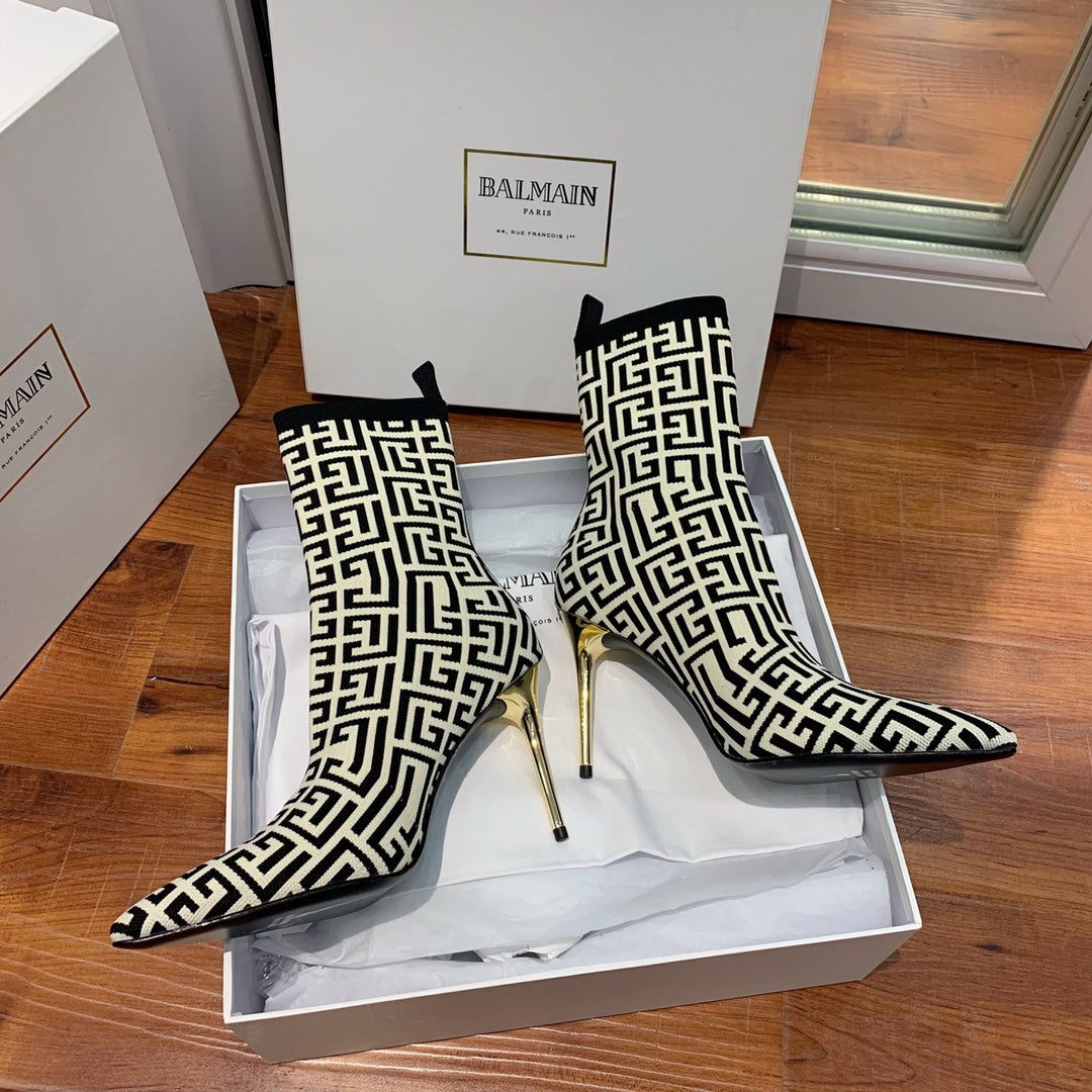 Черевики BALMAIN 26S 105 мм у чорно-світло-бежевому кольорі (стиль Flyknit 9)